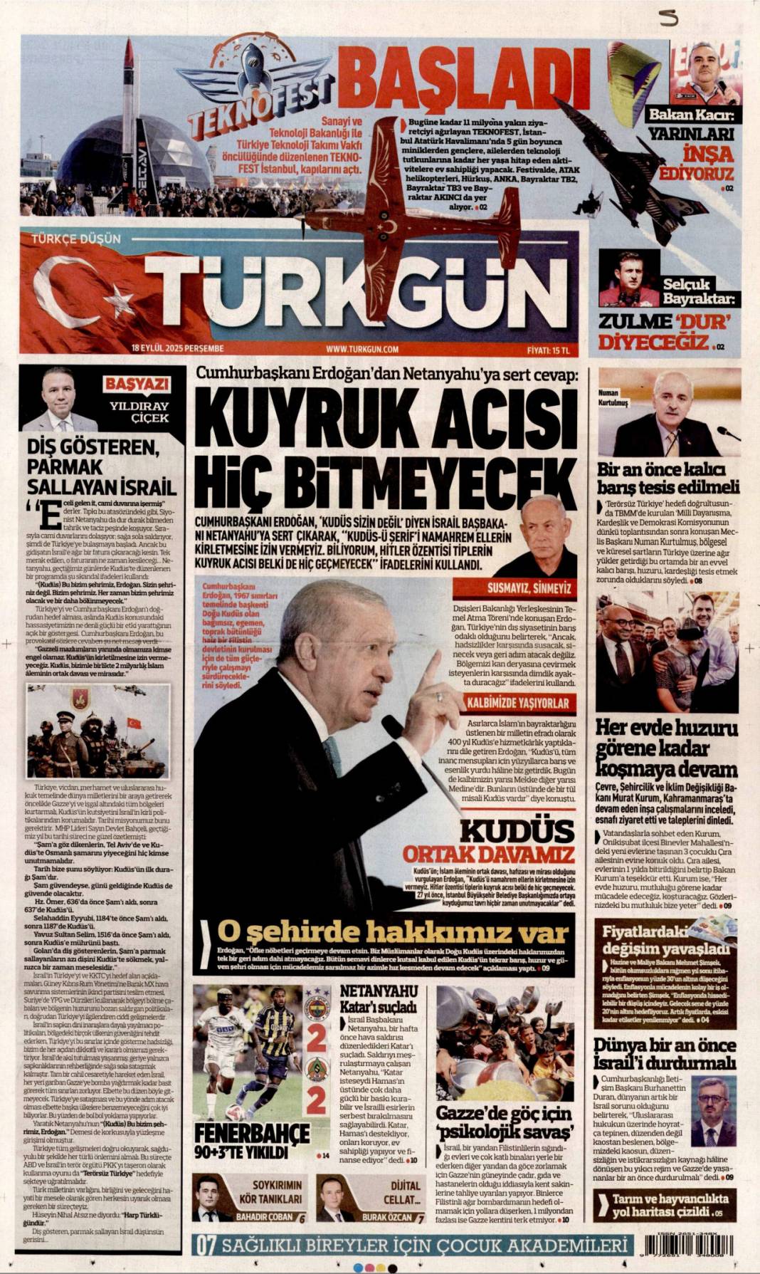 Kudüs'te ferman Gazze'de tapu bizde: 18 Eylül 2025 Perşembe güncel gazete manşetleri 16