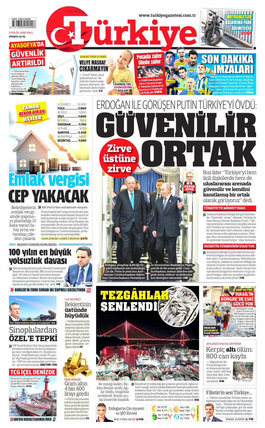 Çin'de dostluk tazelendi: 2 Eylül 2025 Salı güncel gazete manşetleri 19