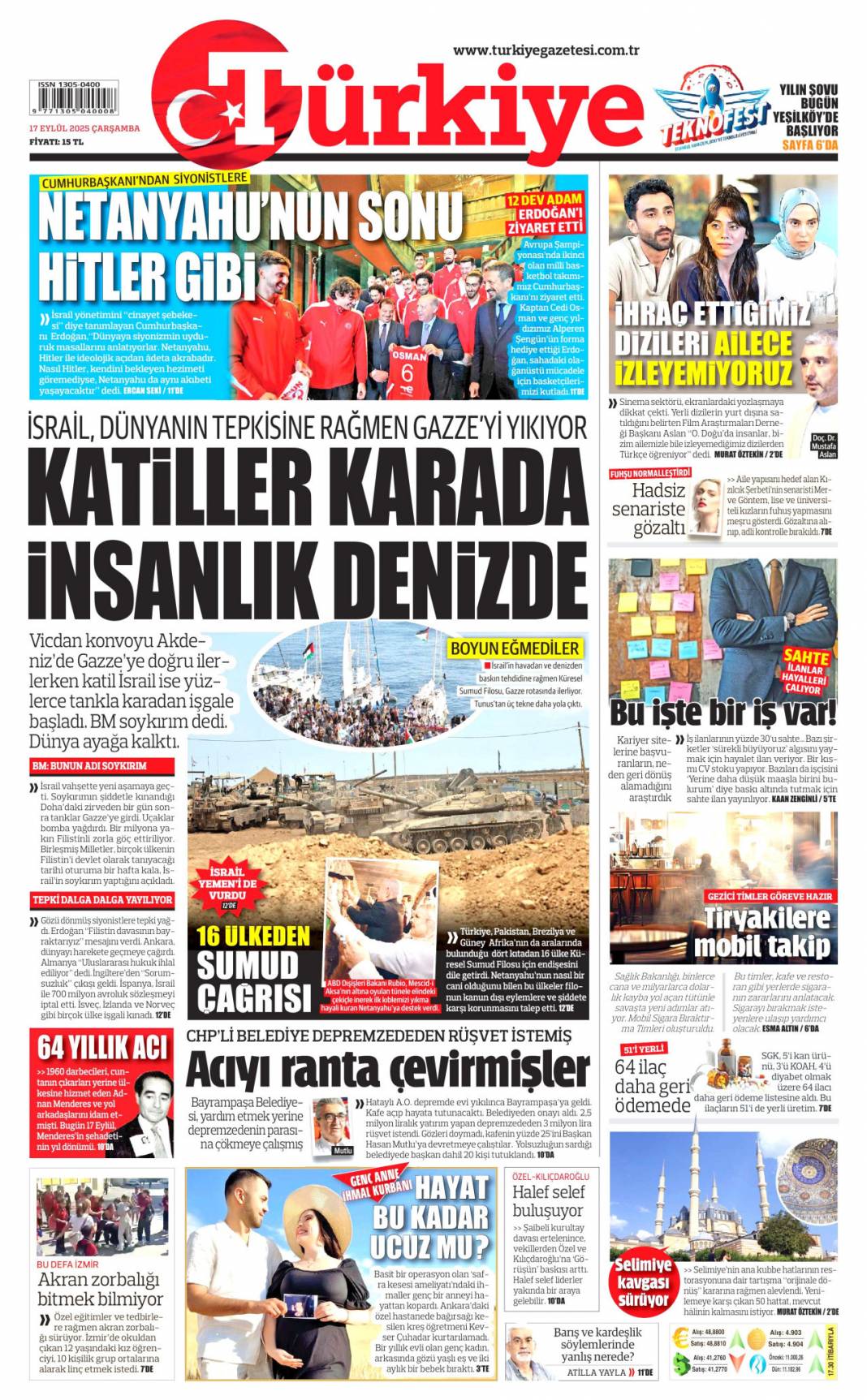 Netanyahu'nun sonu Hitler gibi olacak: 17 Eylül 2025 Çarşamba güncel gazete manşetleri 2
