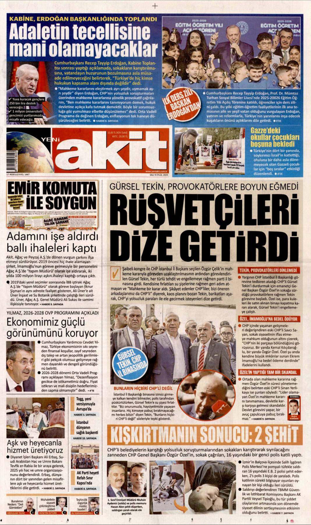 Para kulesini kapattılar: 9 Eylül 2025 Salı güncel gazete manşetleri 20