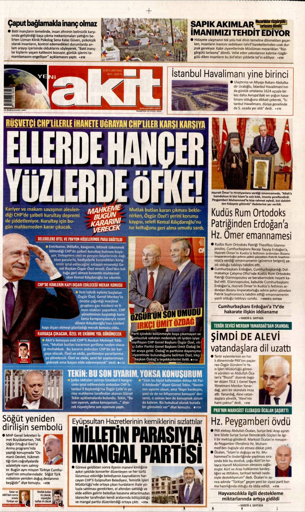CHP için kritik gün! 15 Eylül 2025 Pazartesi güncel gazete manşetleri 21