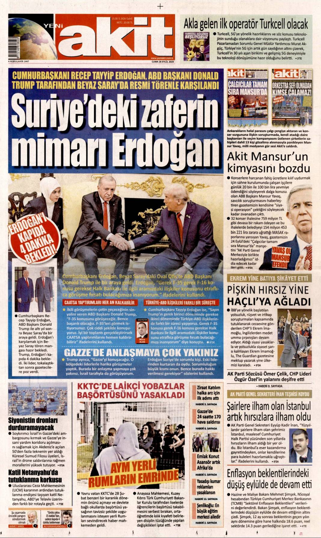 Sıcak mesajlar sıkı pazarlık: 26 Eylül 2025 Cuma merak edilen güncel gazete manşetleri 21