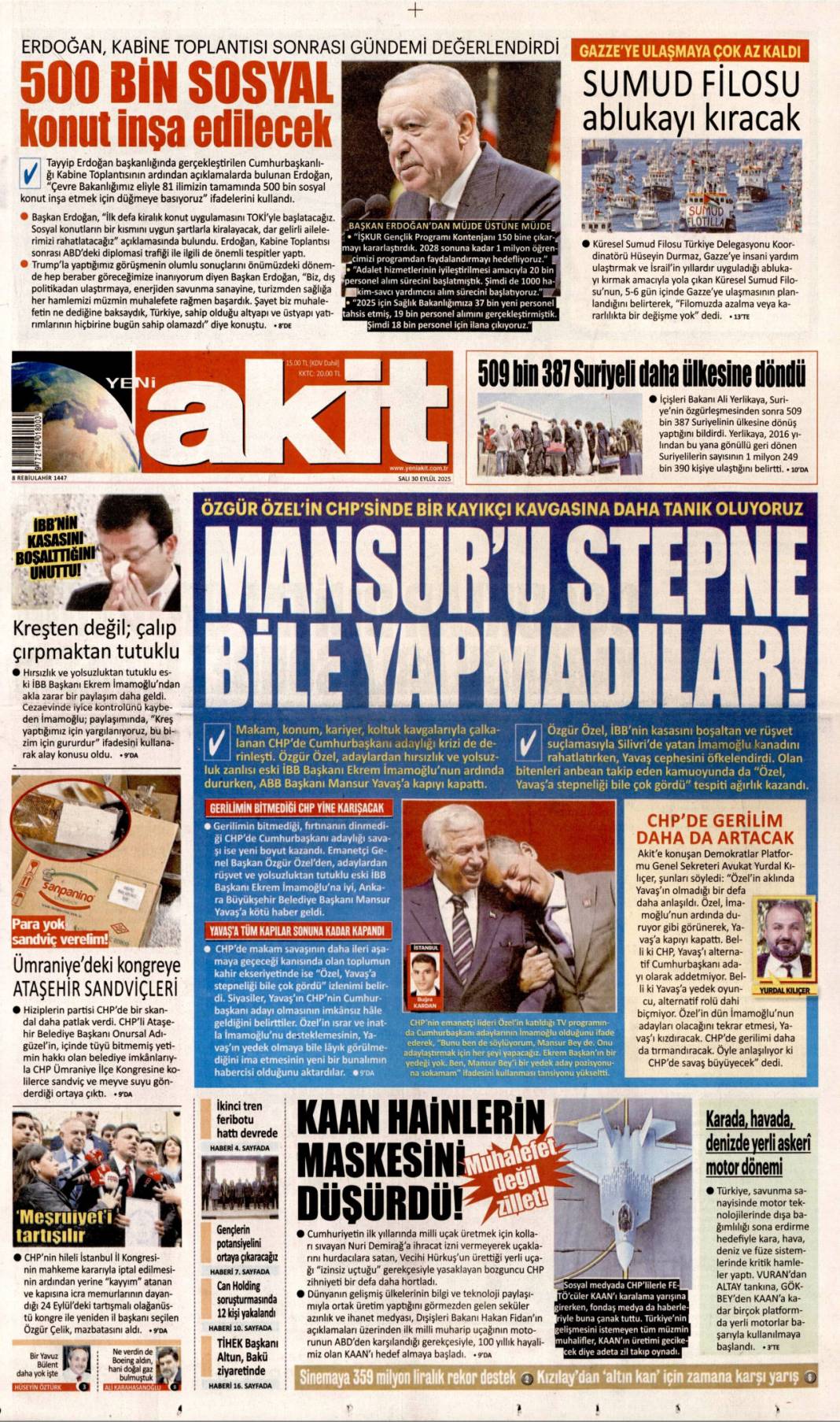 500 bin sosyal konut müjdesi: 30 Eylül 2025 Salı, merak edilen güncel gazete manşetleri 22