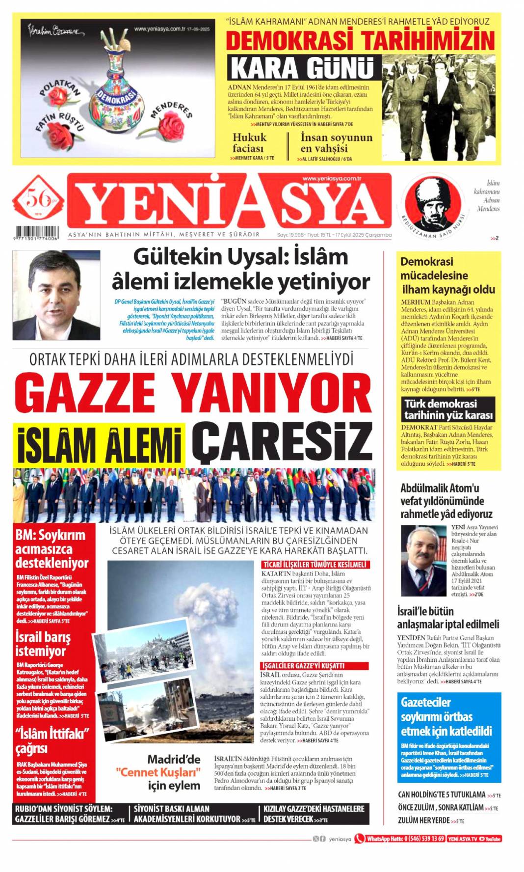 Netanyahu'nun sonu Hitler gibi olacak: 17 Eylül 2025 Çarşamba güncel gazete manşetleri 9