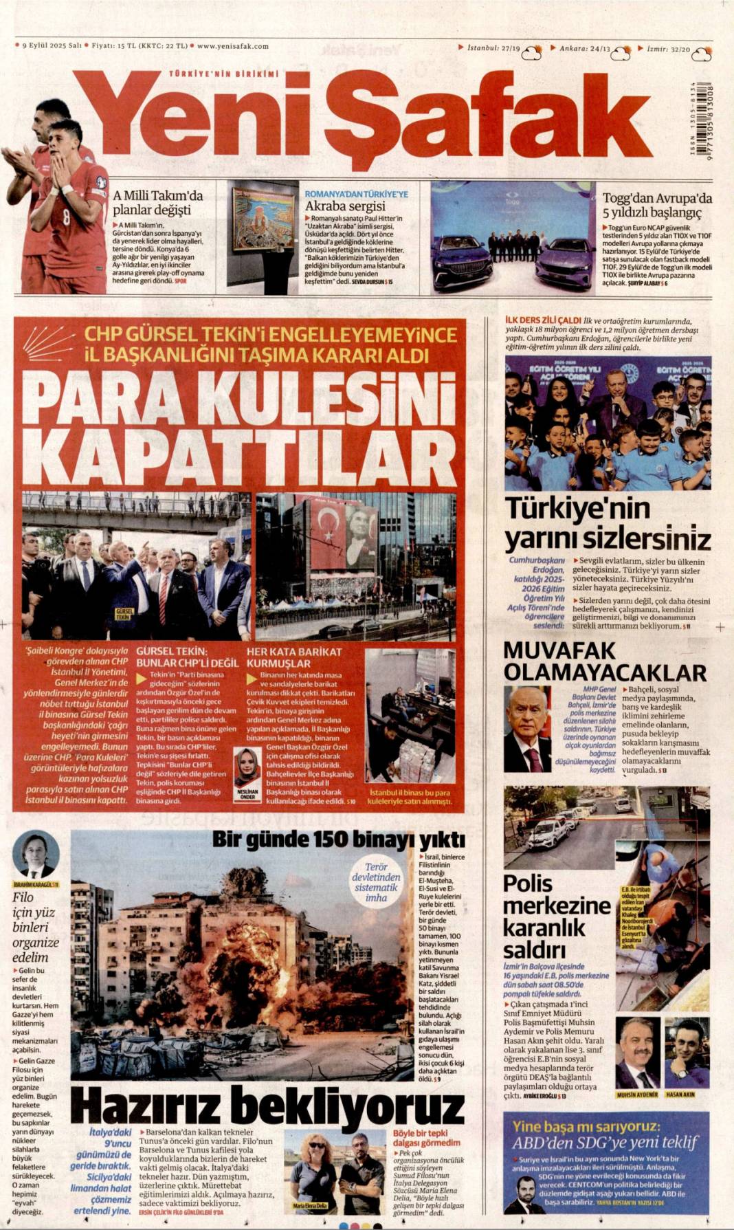 Para kulesini kapattılar: 9 Eylül 2025 Salı güncel gazete manşetleri 4