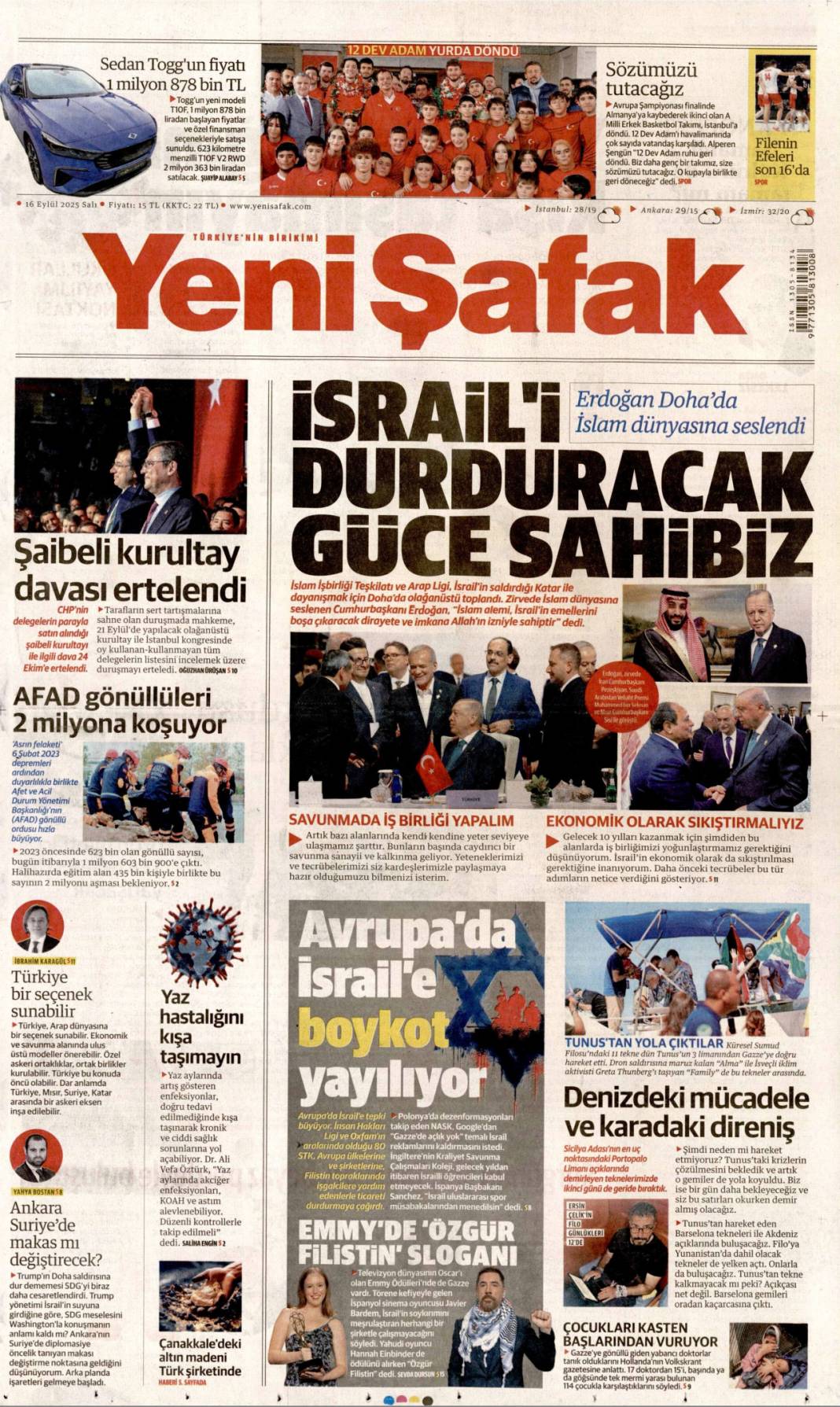 Dava ertelendi, tansiyon düştü: 16 Eylül 2025 Salı güncel gazete manşetleri 24