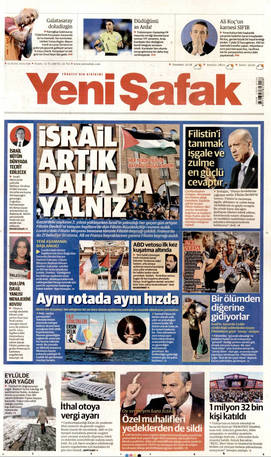 Bir masada yüz yüze: 23 Eylül 2025 Salı güncel gazete manşetleri 6