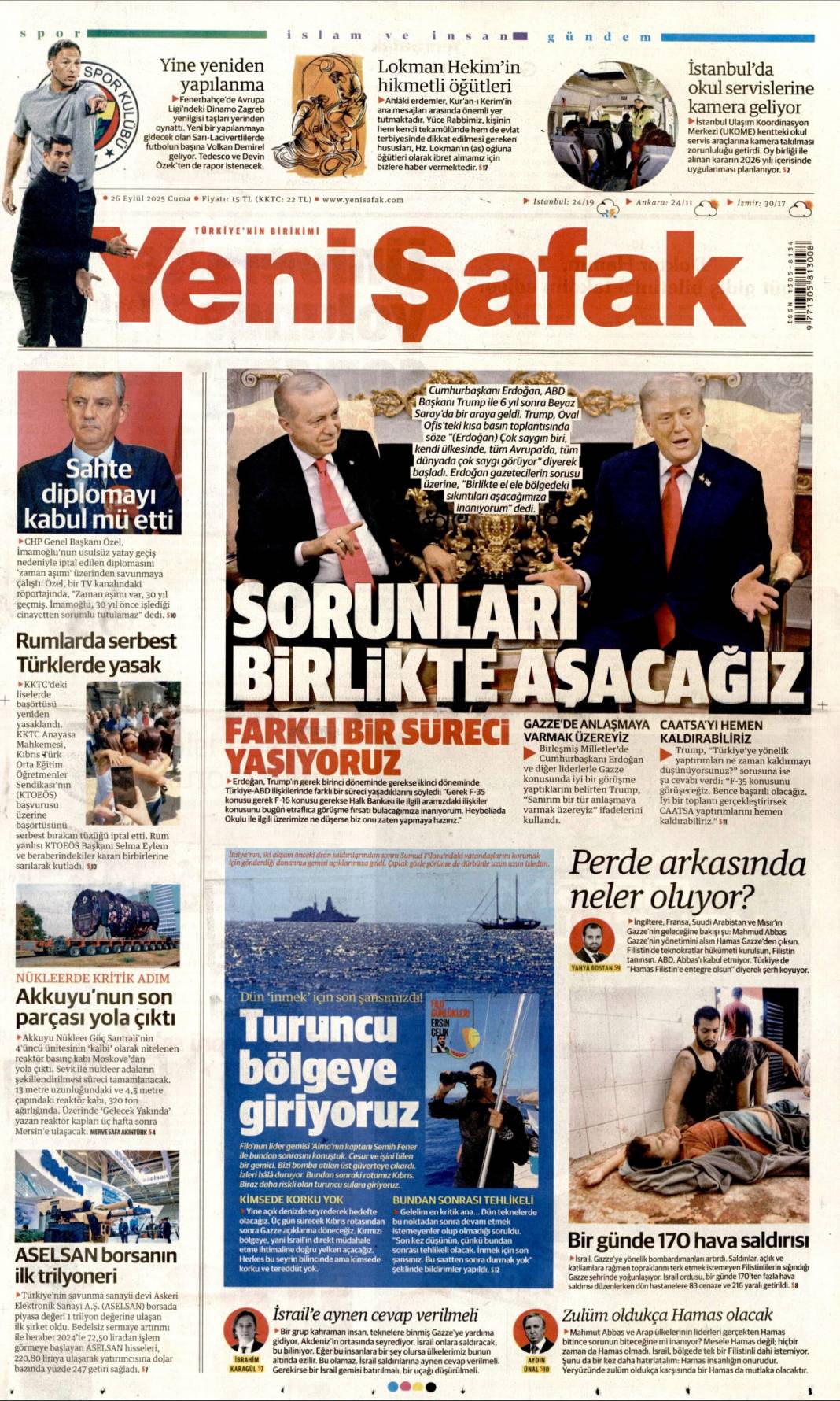 Sıcak mesajlar sıkı pazarlık: 26 Eylül 2025 Cuma merak edilen güncel gazete manşetleri 24