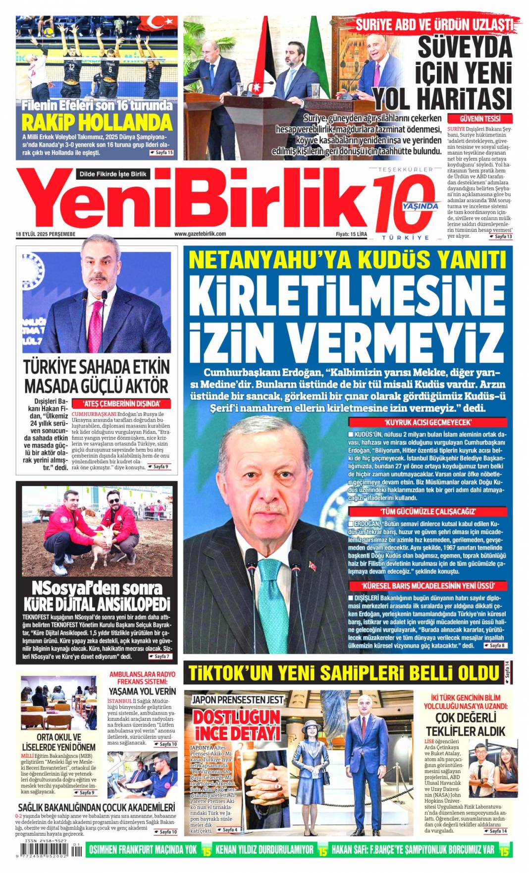 Kudüs'te ferman Gazze'de tapu bizde: 18 Eylül 2025 Perşembe güncel gazete manşetleri 20