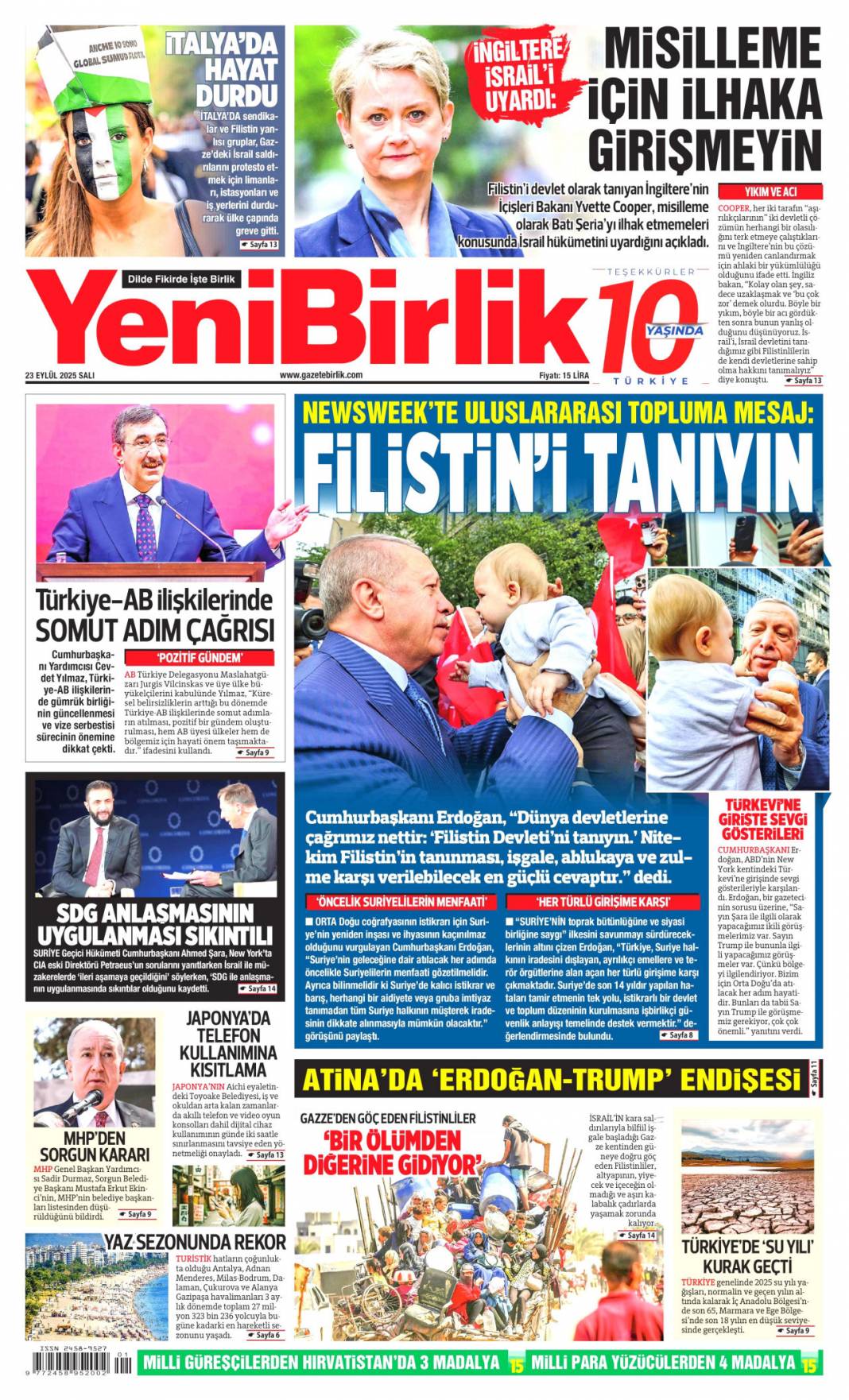 Bir masada yüz yüze: 23 Eylül 2025 Salı güncel gazete manşetleri 7