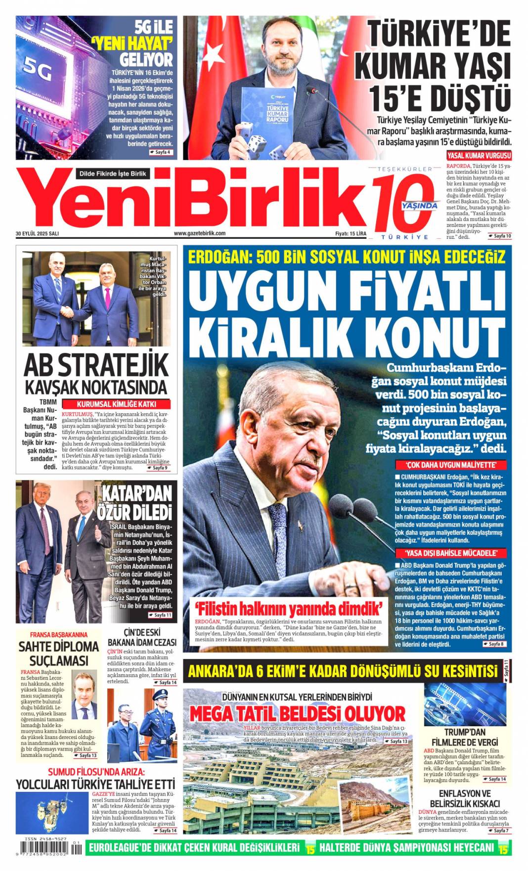 500 bin sosyal konut müjdesi: 30 Eylül 2025 Salı, merak edilen güncel gazete manşetleri 20