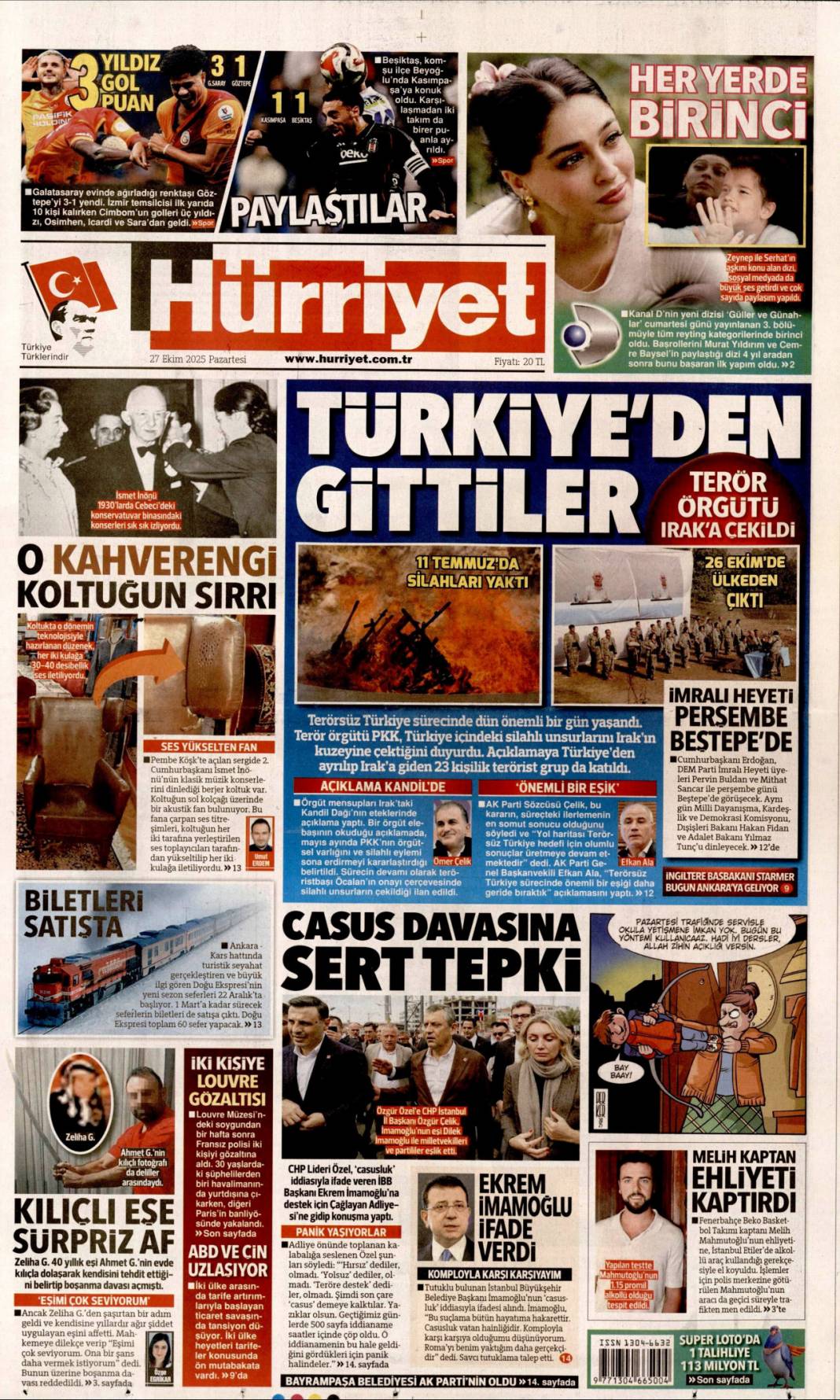 Türkiye'den gittiler, Terörsüz Türkiye yolunda bir adım daha: 27 Ekim 2025 gazete manşetleri 1