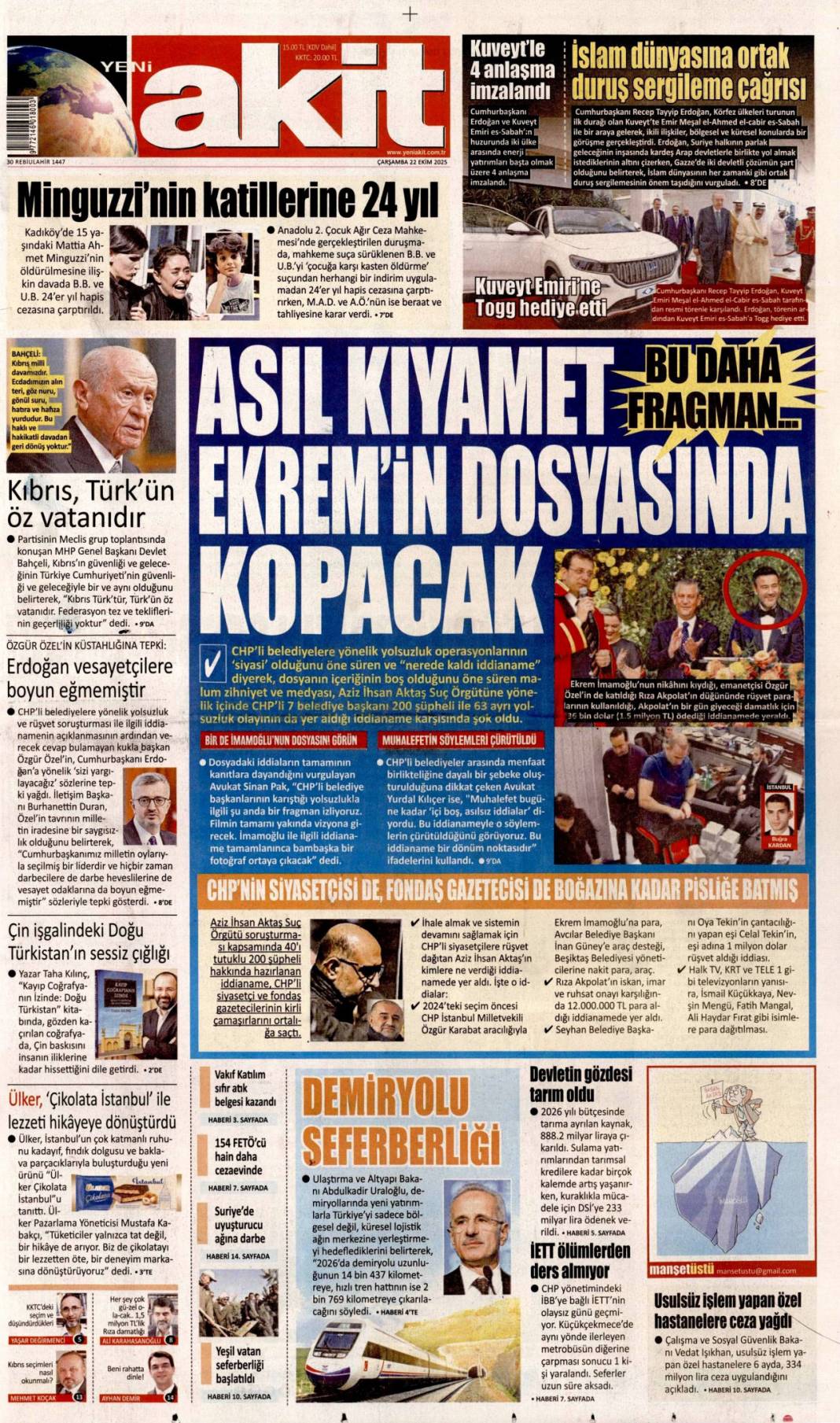 Yapmadıkları kalmamış! CHP talanı iddianamede ortaya döküldü: 22 Ekim gazete manşetleri 10