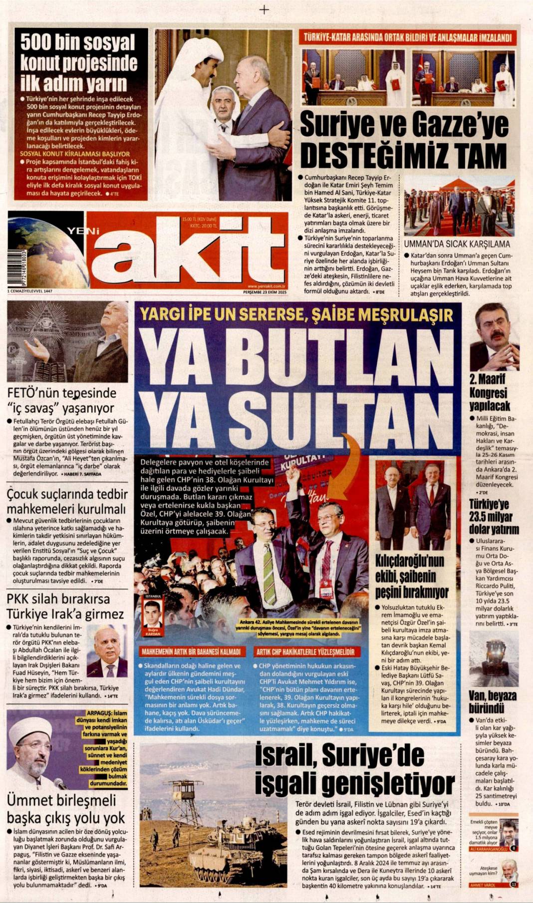 5 Milyarlık kasadan İBB kuryeleri çıktı: 23 Ekim 2025 gazete manşetleri 10