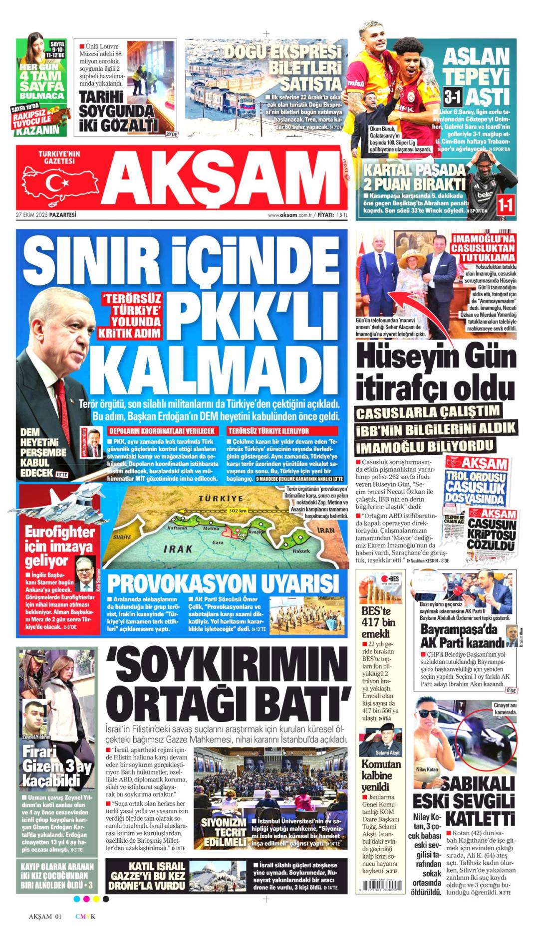 Türkiye'den gittiler, Terörsüz Türkiye yolunda bir adım daha: 27 Ekim 2025 gazete manşetleri 12