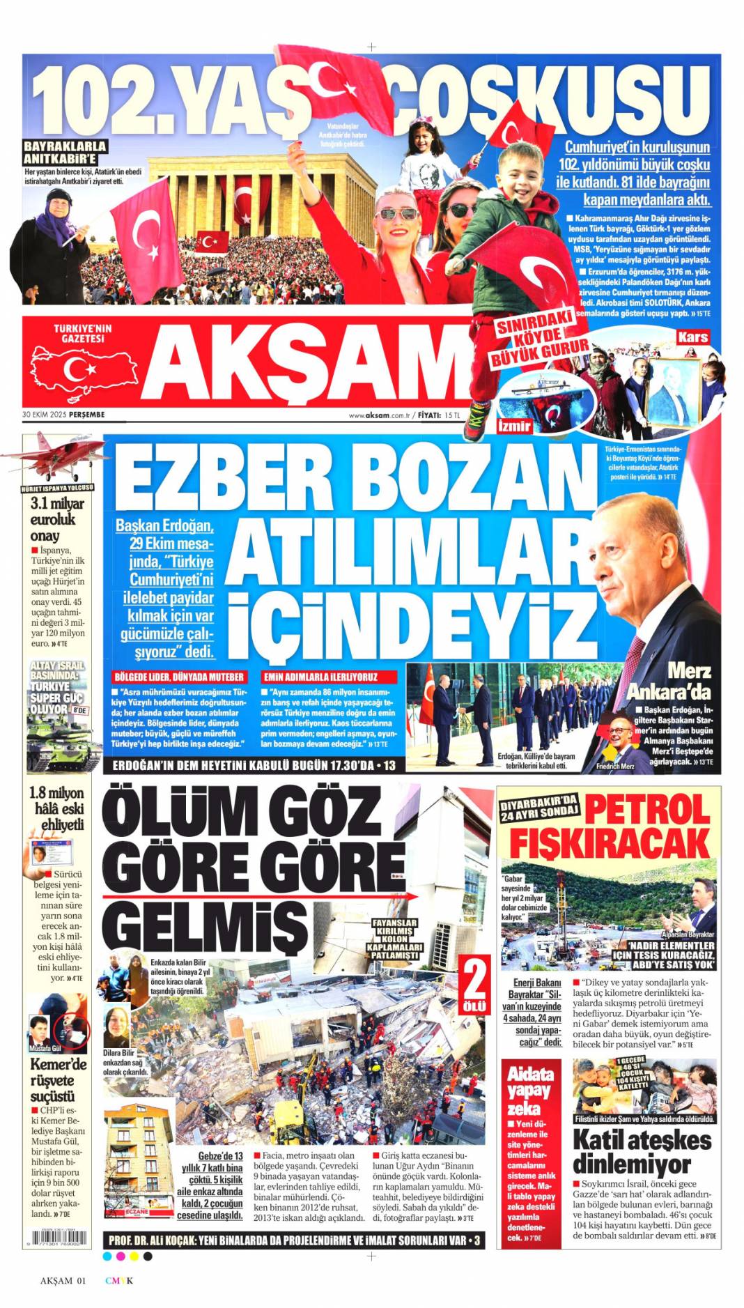 Halkın bayramı, Sen çok yaşa cumhuriyet: 30 Ekim 2025 gazete manşetleri 12