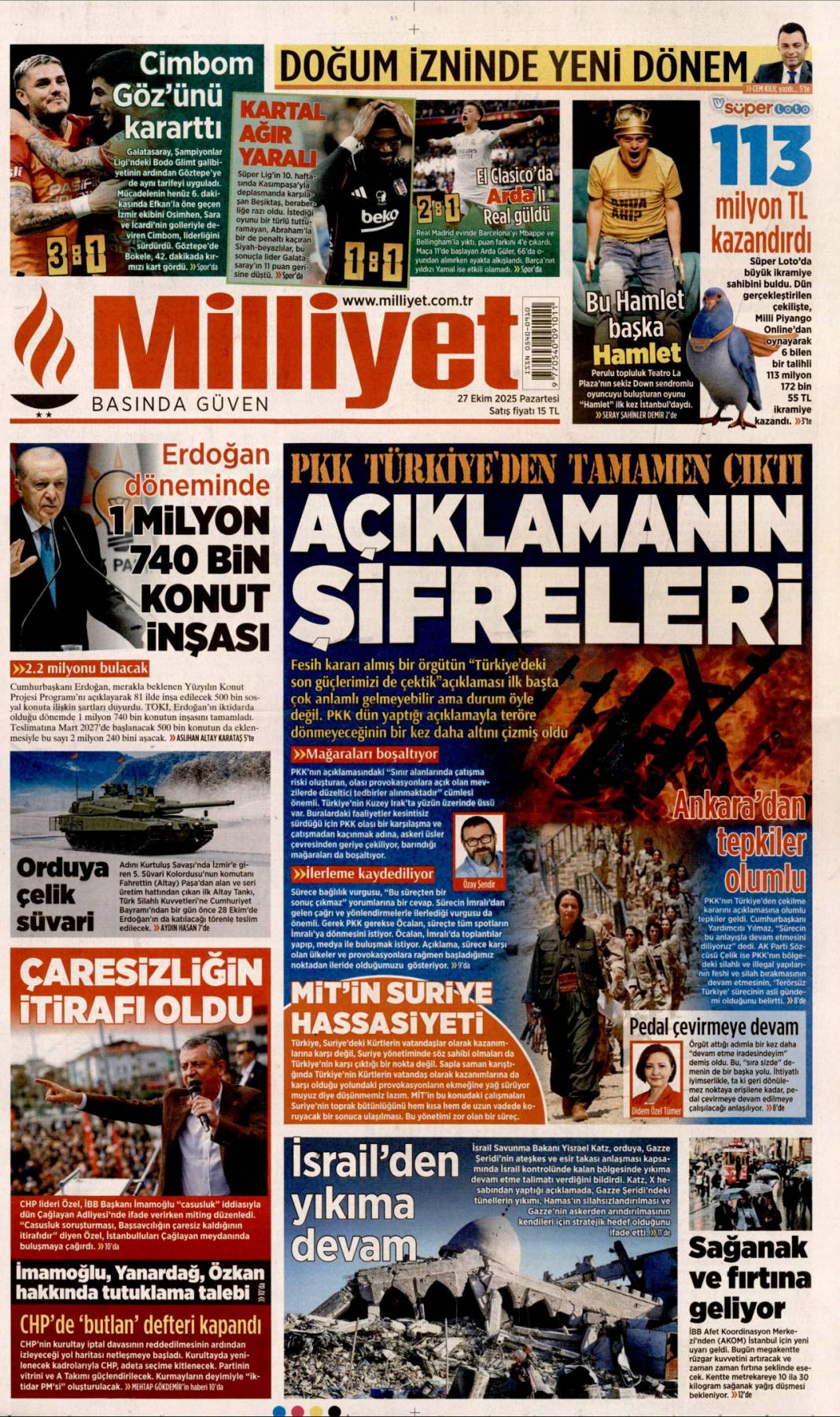 Türkiye'den gittiler, Terörsüz Türkiye yolunda bir adım daha: 27 Ekim 2025 gazete manşetleri 13