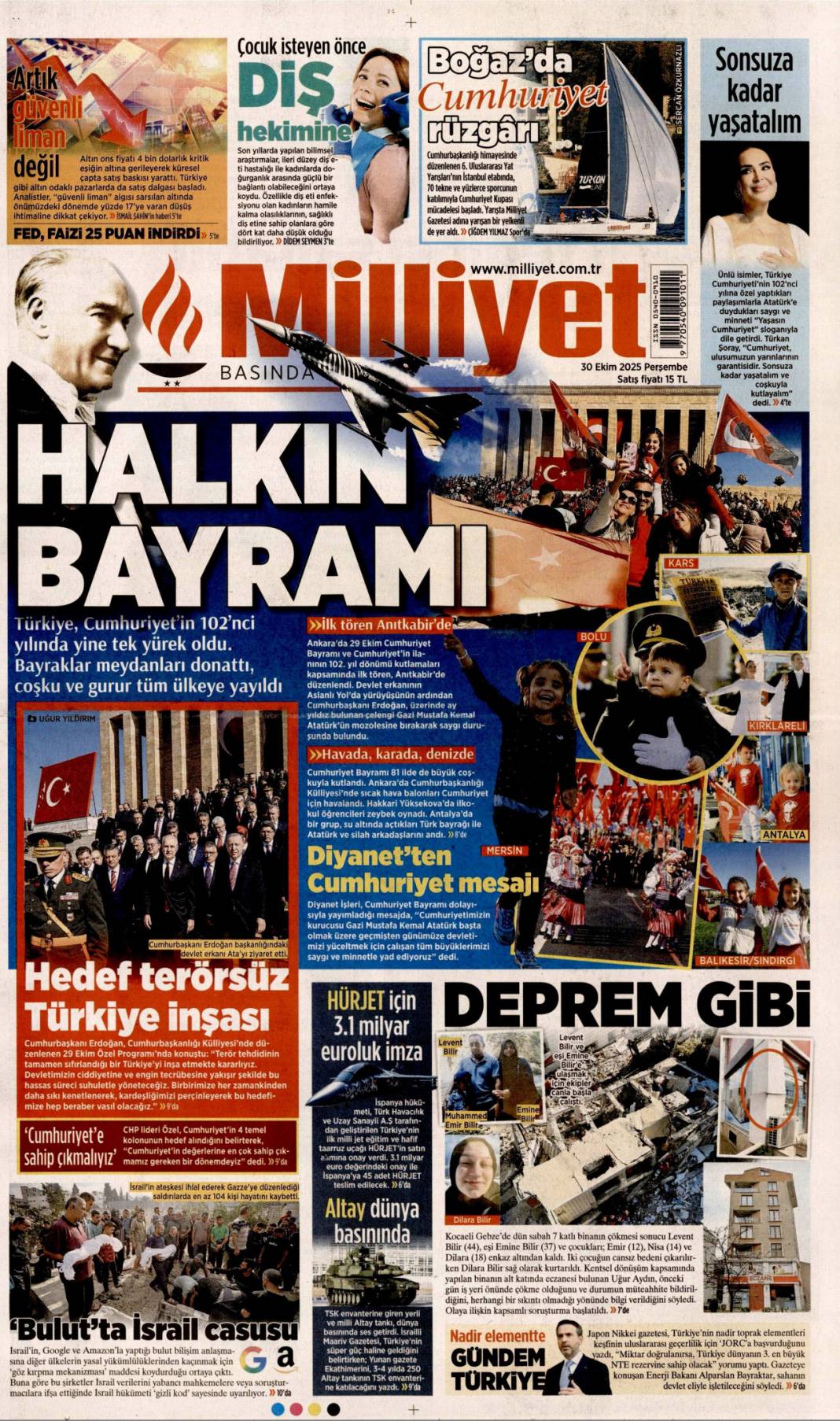 Halkın bayramı, Sen çok yaşa cumhuriyet: 30 Ekim 2025 gazete manşetleri 1