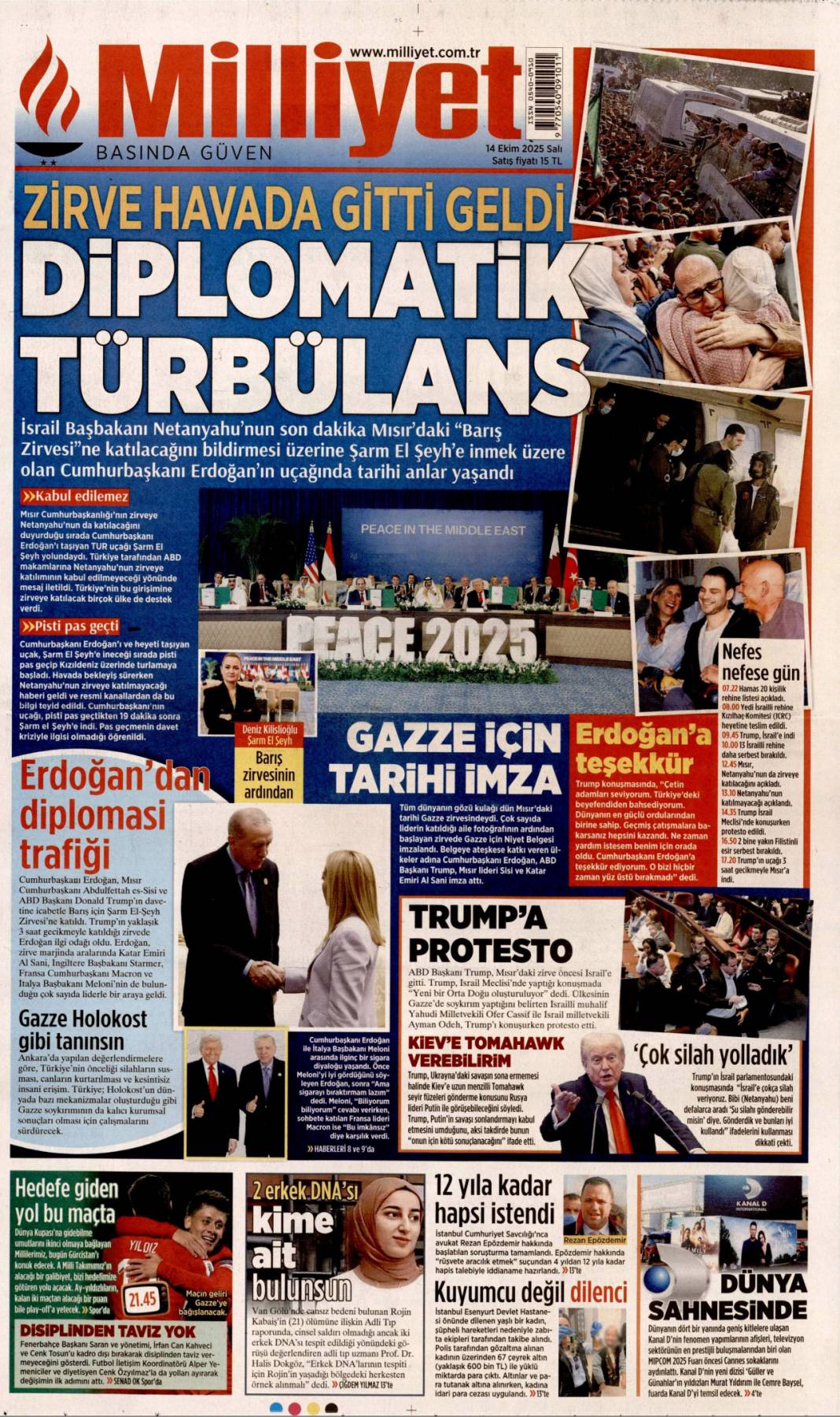 Gazze'de barış için tarihi adım: 14 Ekim 2025 gazete manşetleri 12