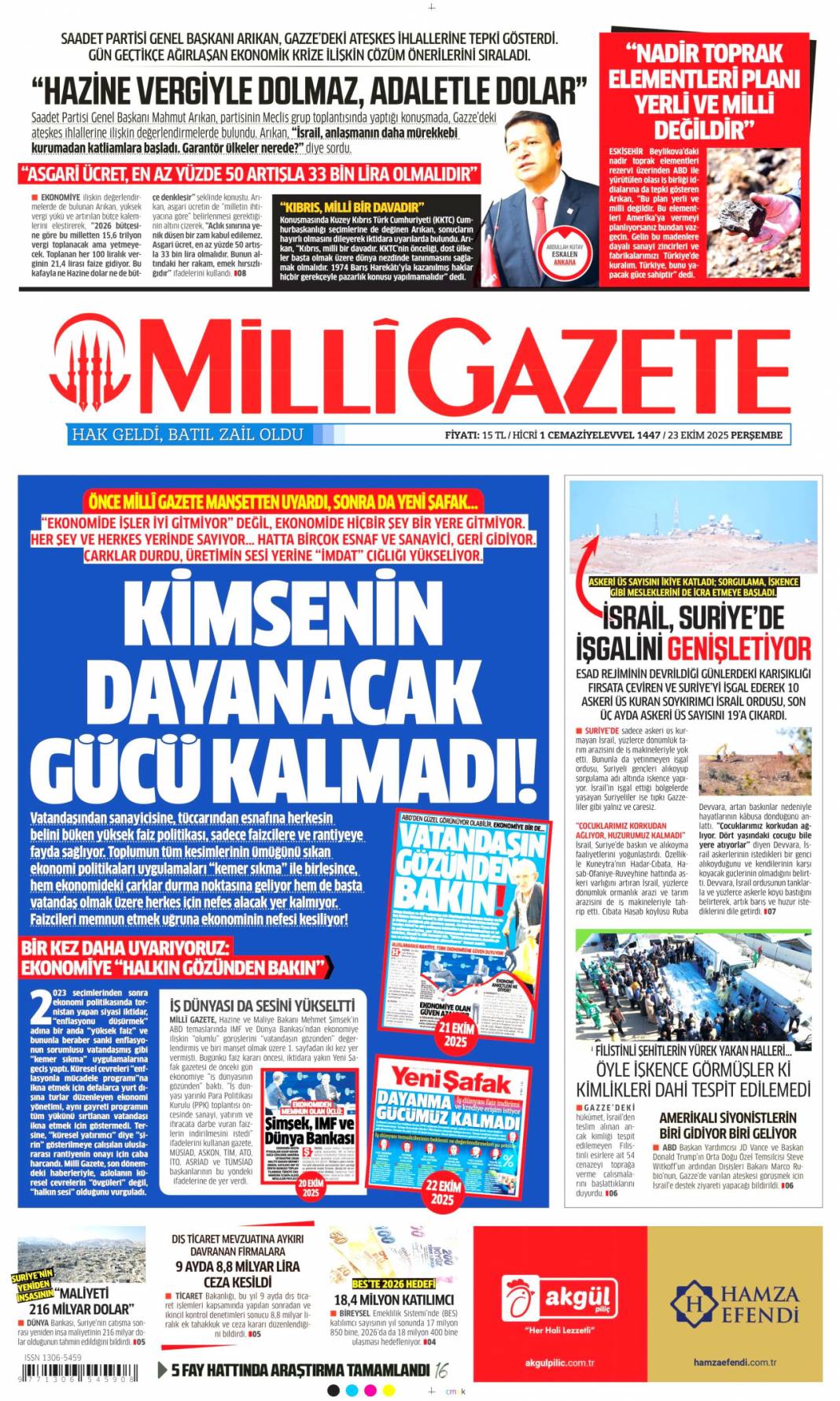 5 Milyarlık kasadan İBB kuryeleri çıktı: 23 Ekim 2025 gazete manşetleri 13