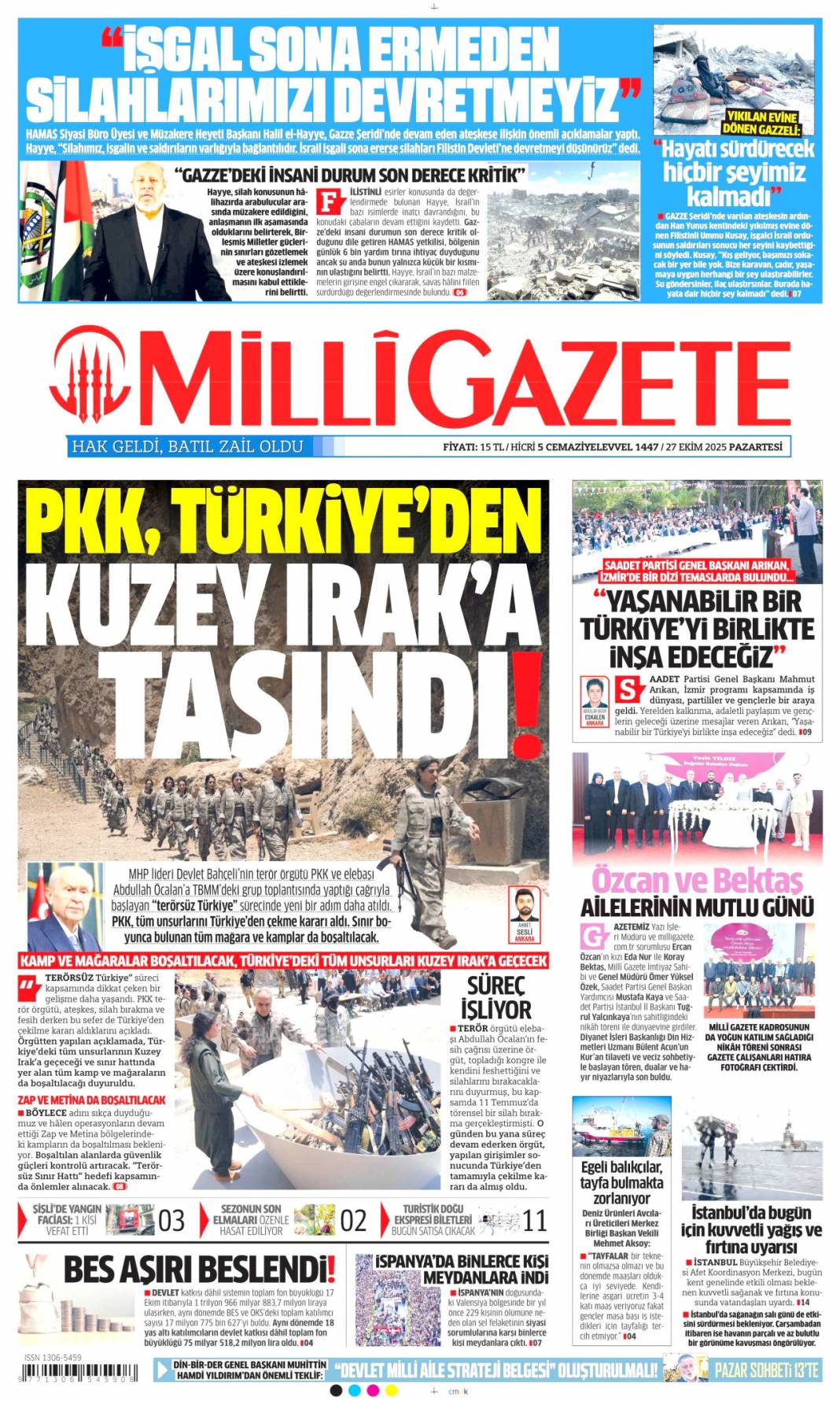 Türkiye'den gittiler, Terörsüz Türkiye yolunda bir adım daha: 27 Ekim 2025 gazete manşetleri 14