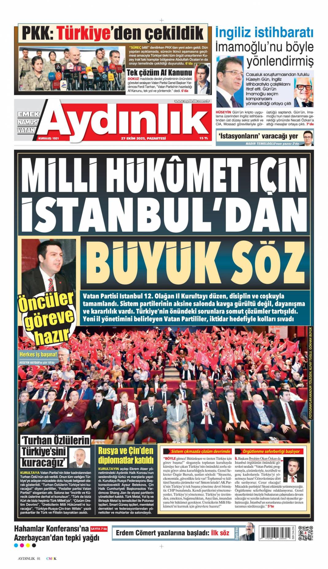 Türkiye'den gittiler, Terörsüz Türkiye yolunda bir adım daha: 27 Ekim 2025 gazete manşetleri 15