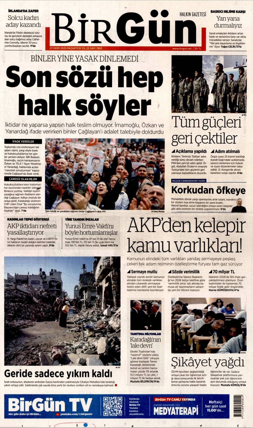 Türkiye'den gittiler, Terörsüz Türkiye yolunda bir adım daha: 27 Ekim 2025 gazete manşetleri 16