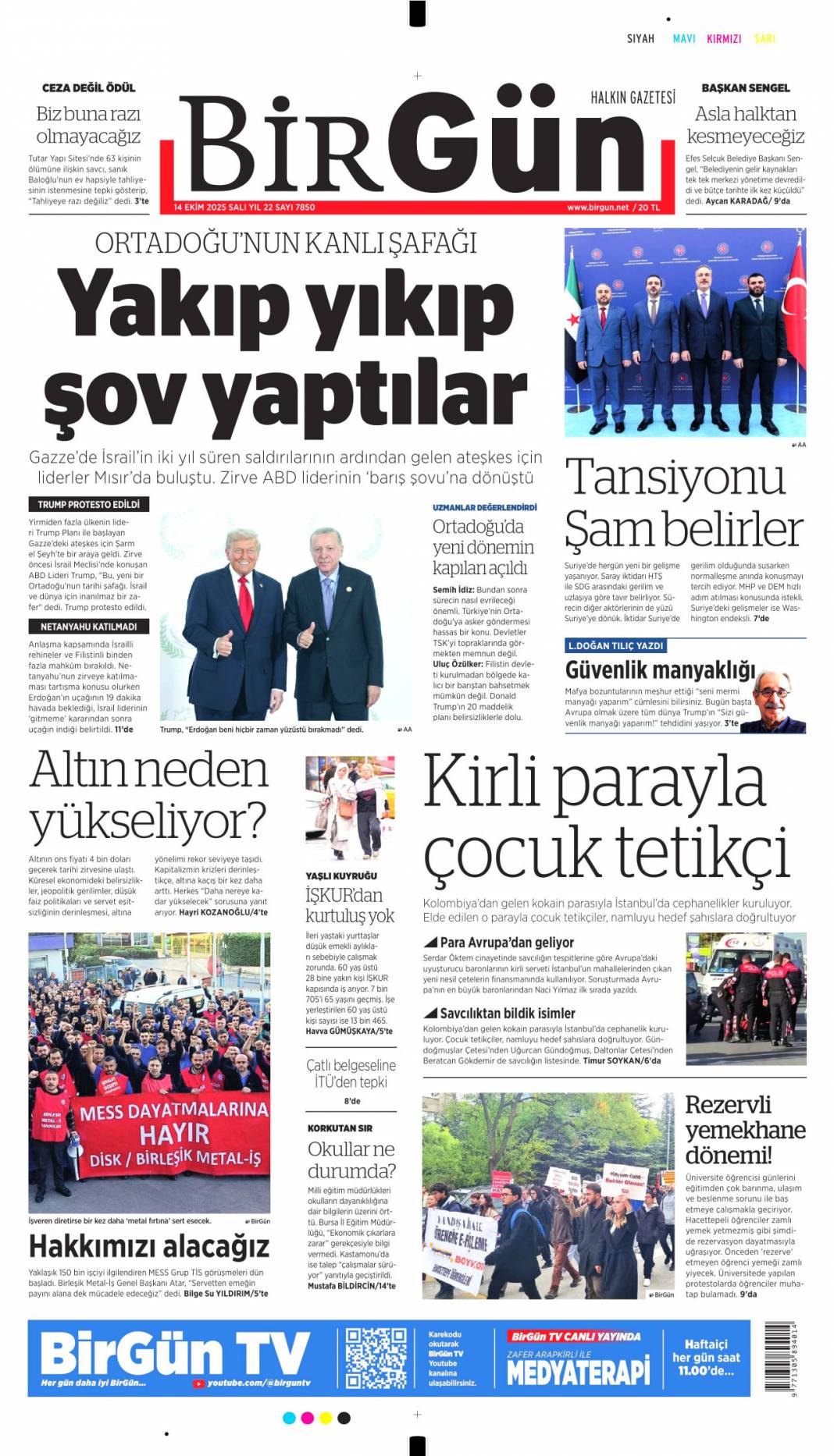 Gazze'de barış için tarihi adım: 14 Ekim 2025 gazete manşetleri 15