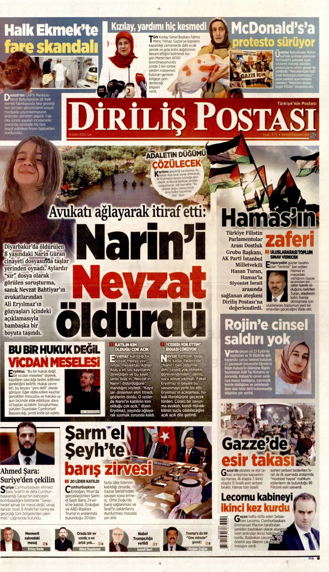 Gazze'de barış için tarihi adım: 14 Ekim 2025 gazete manşetleri 17