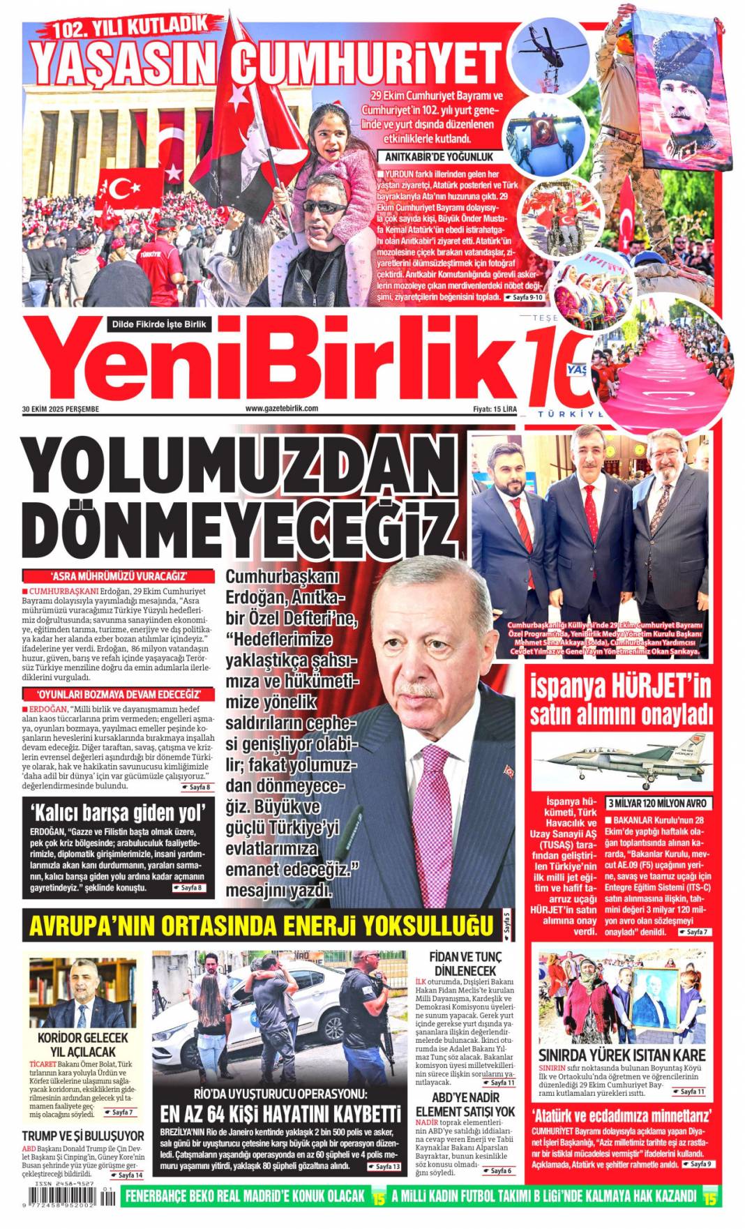 Halkın bayramı, Sen çok yaşa cumhuriyet: 30 Ekim 2025 gazete manşetleri 19