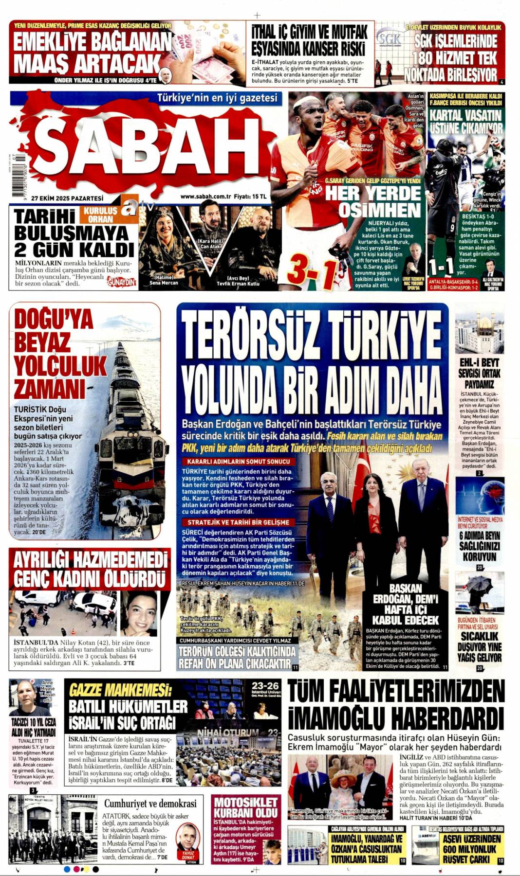 Türkiye'den gittiler, Terörsüz Türkiye yolunda bir adım daha: 27 Ekim 2025 gazete manşetleri 2