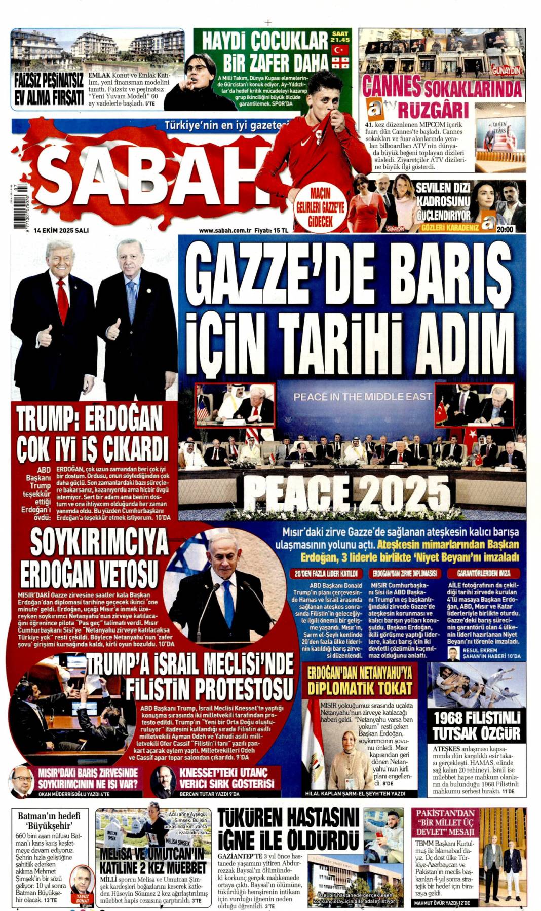 Gazze'de barış için tarihi adım: 14 Ekim 2025 gazete manşetleri 2