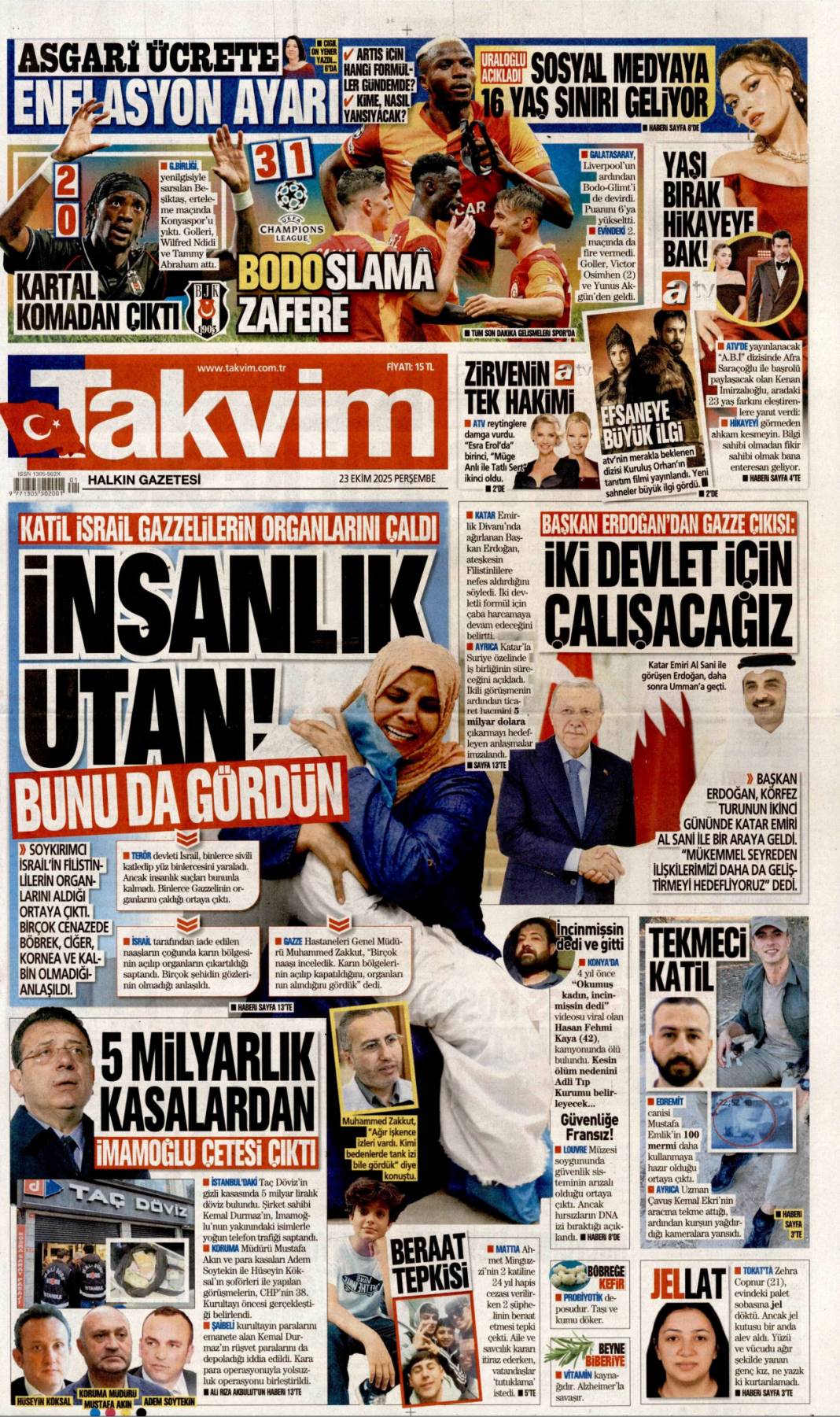 5 Milyarlık kasadan İBB kuryeleri çıktı: 23 Ekim 2025 gazete manşetleri 20