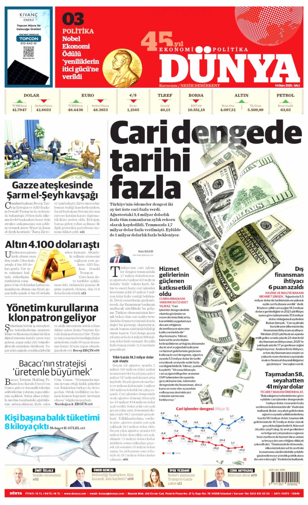 Gazze'de barış için tarihi adım: 14 Ekim 2025 gazete manşetleri 22