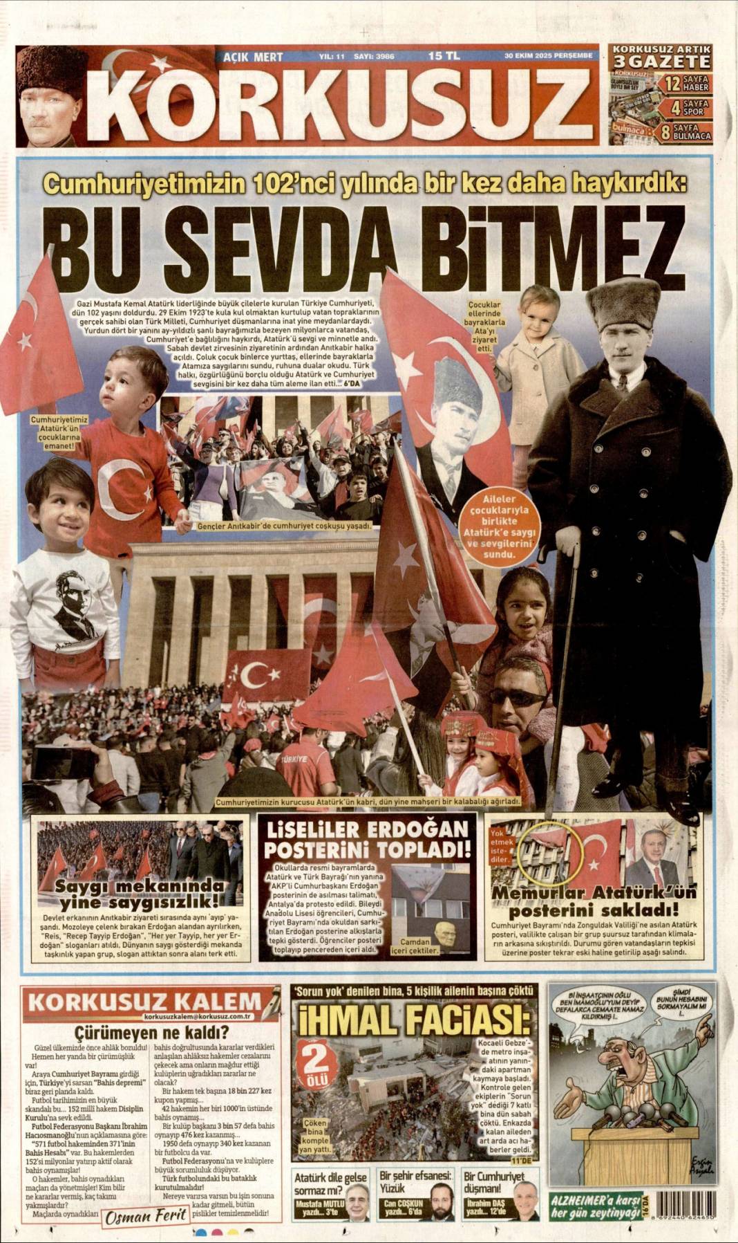 Halkın bayramı, Sen çok yaşa cumhuriyet: 30 Ekim 2025 gazete manşetleri 18