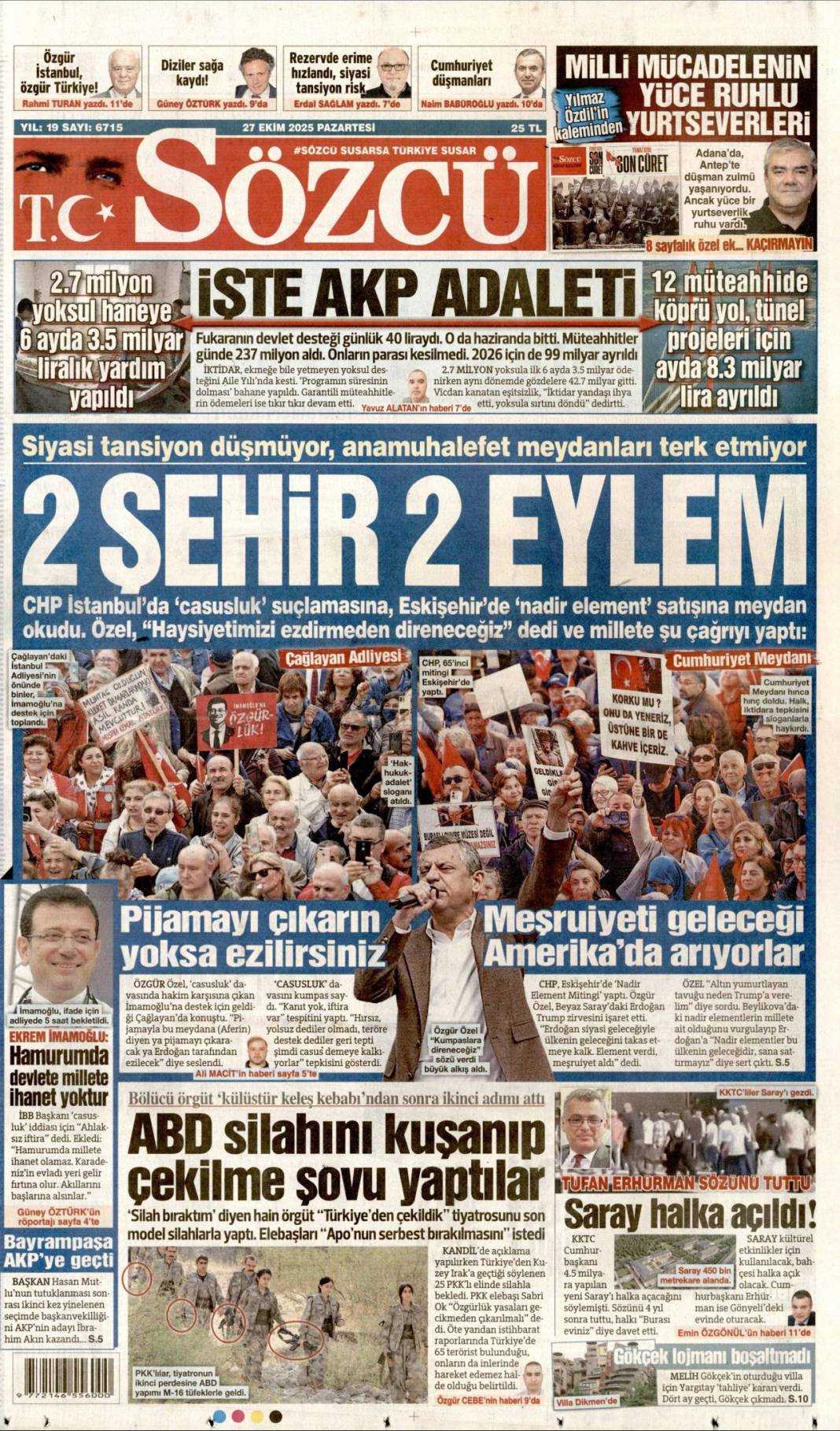 Türkiye'den gittiler, Terörsüz Türkiye yolunda bir adım daha: 27 Ekim 2025 gazete manşetleri 3