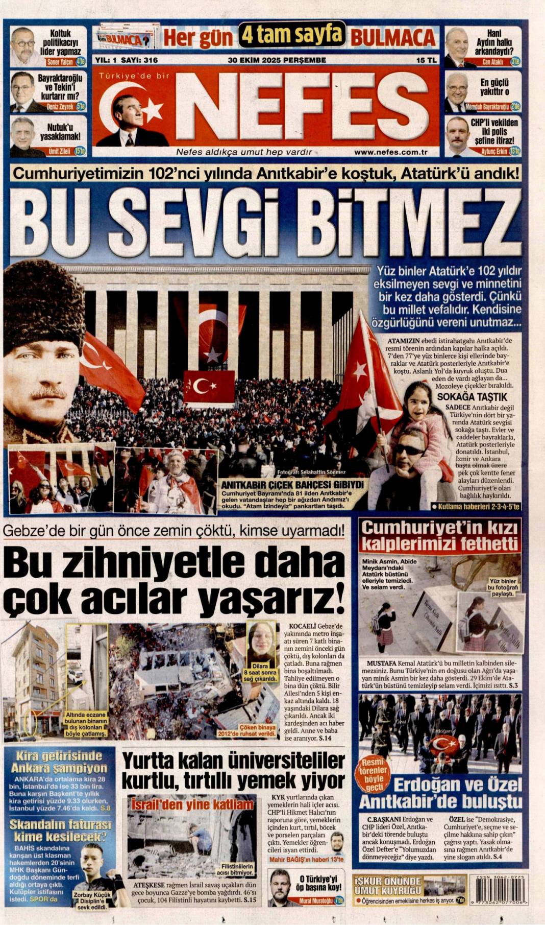 Halkın bayramı, Sen çok yaşa cumhuriyet: 30 Ekim 2025 gazete manşetleri 4