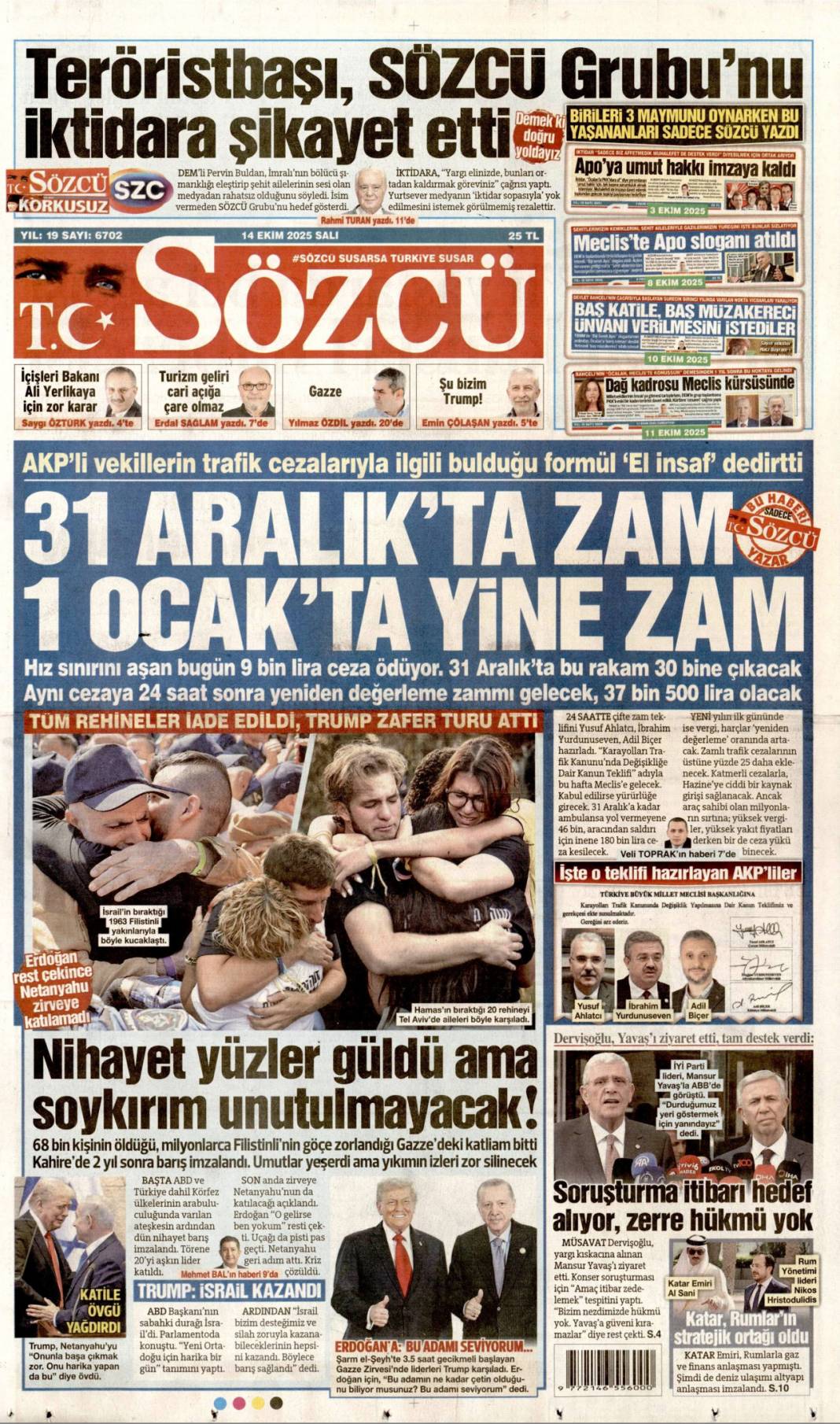 Gazze'de barış için tarihi adım: 14 Ekim 2025 gazete manşetleri 3