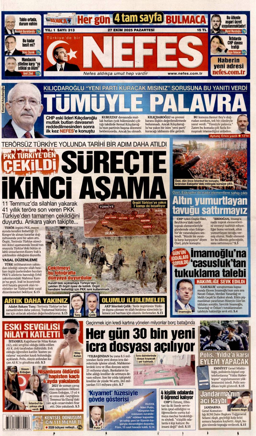 Türkiye'den gittiler, Terörsüz Türkiye yolunda bir adım daha: 27 Ekim 2025 gazete manşetleri 4