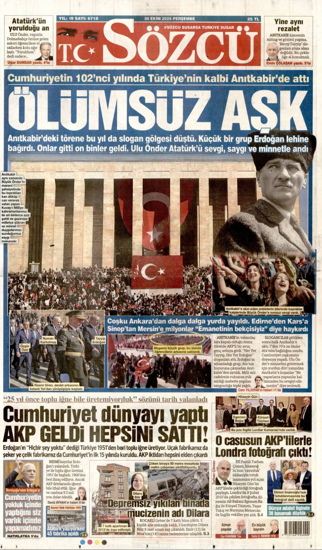 Halkın bayramı, Sen çok yaşa cumhuriyet: 30 Ekim 2025 gazete manşetleri 5