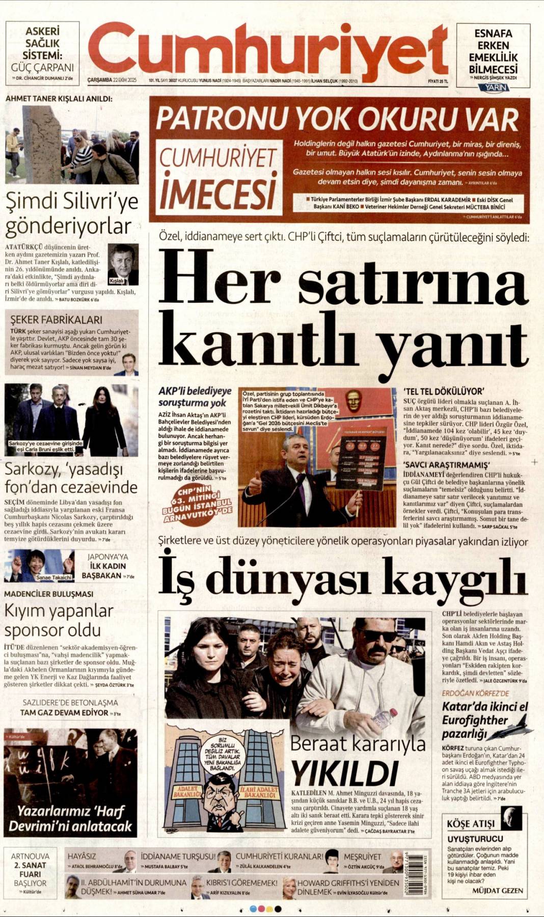 Yapmadıkları kalmamış! CHP talanı iddianamede ortaya döküldü: 22 Ekim gazete manşetleri 6