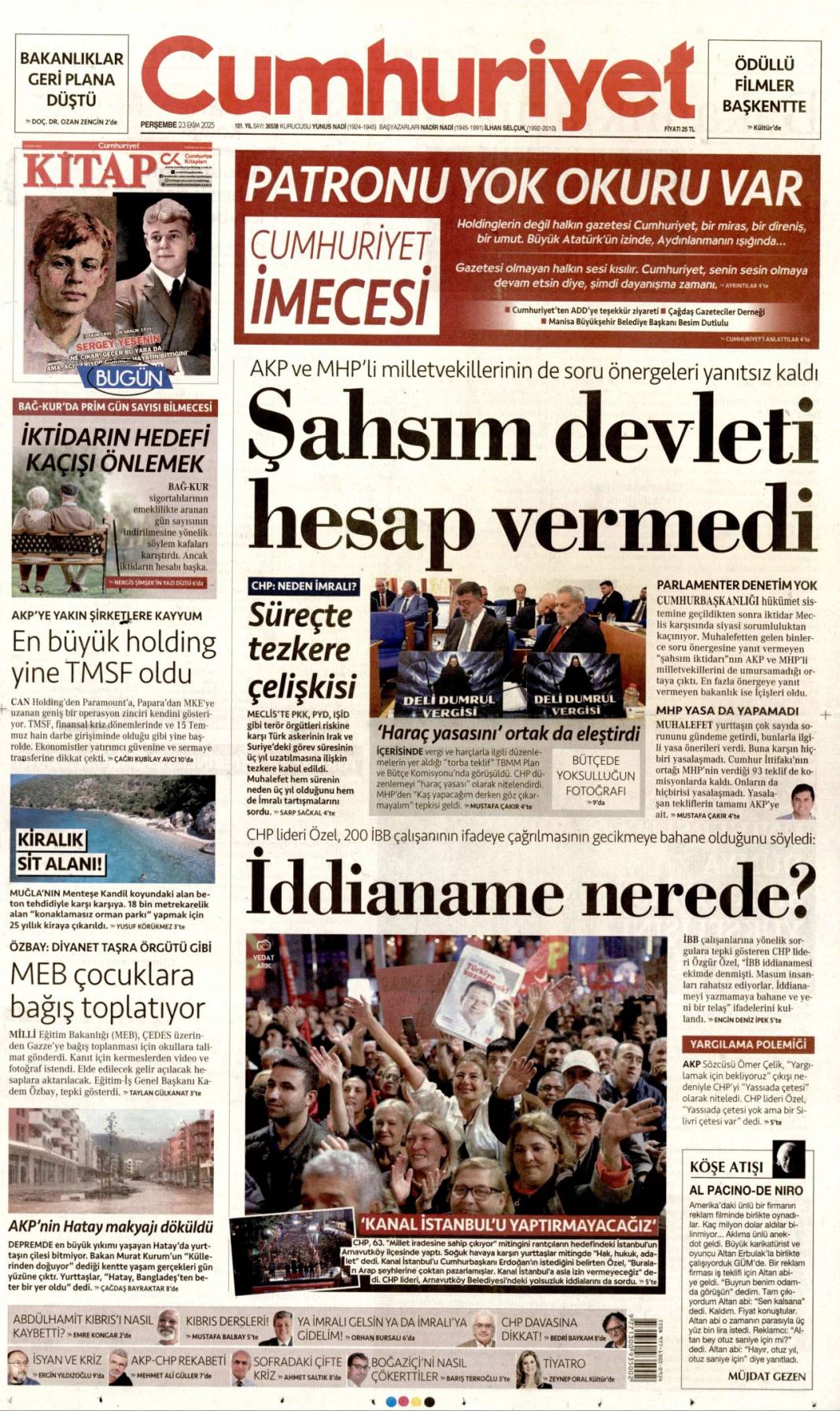 5 Milyarlık kasadan İBB kuryeleri çıktı: 23 Ekim 2025 gazete manşetleri 5