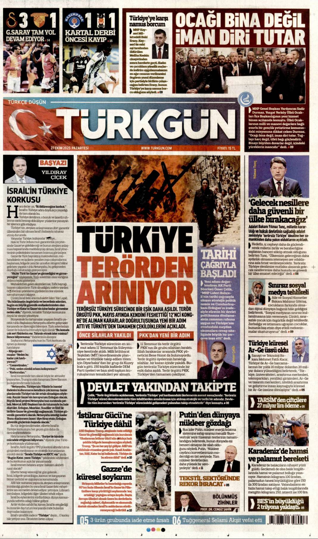 Türkiye'den gittiler, Terörsüz Türkiye yolunda bir adım daha: 27 Ekim 2025 gazete manşetleri 7