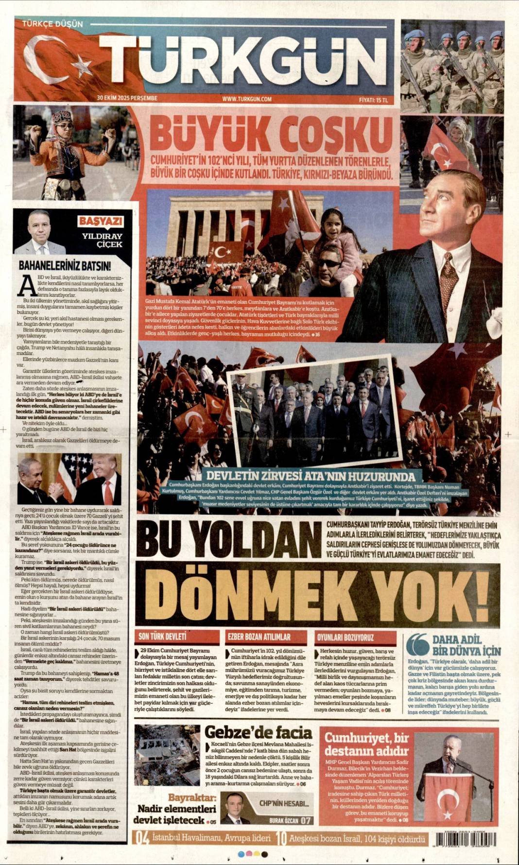 Halkın bayramı, Sen çok yaşa cumhuriyet: 30 Ekim 2025 gazete manşetleri 7