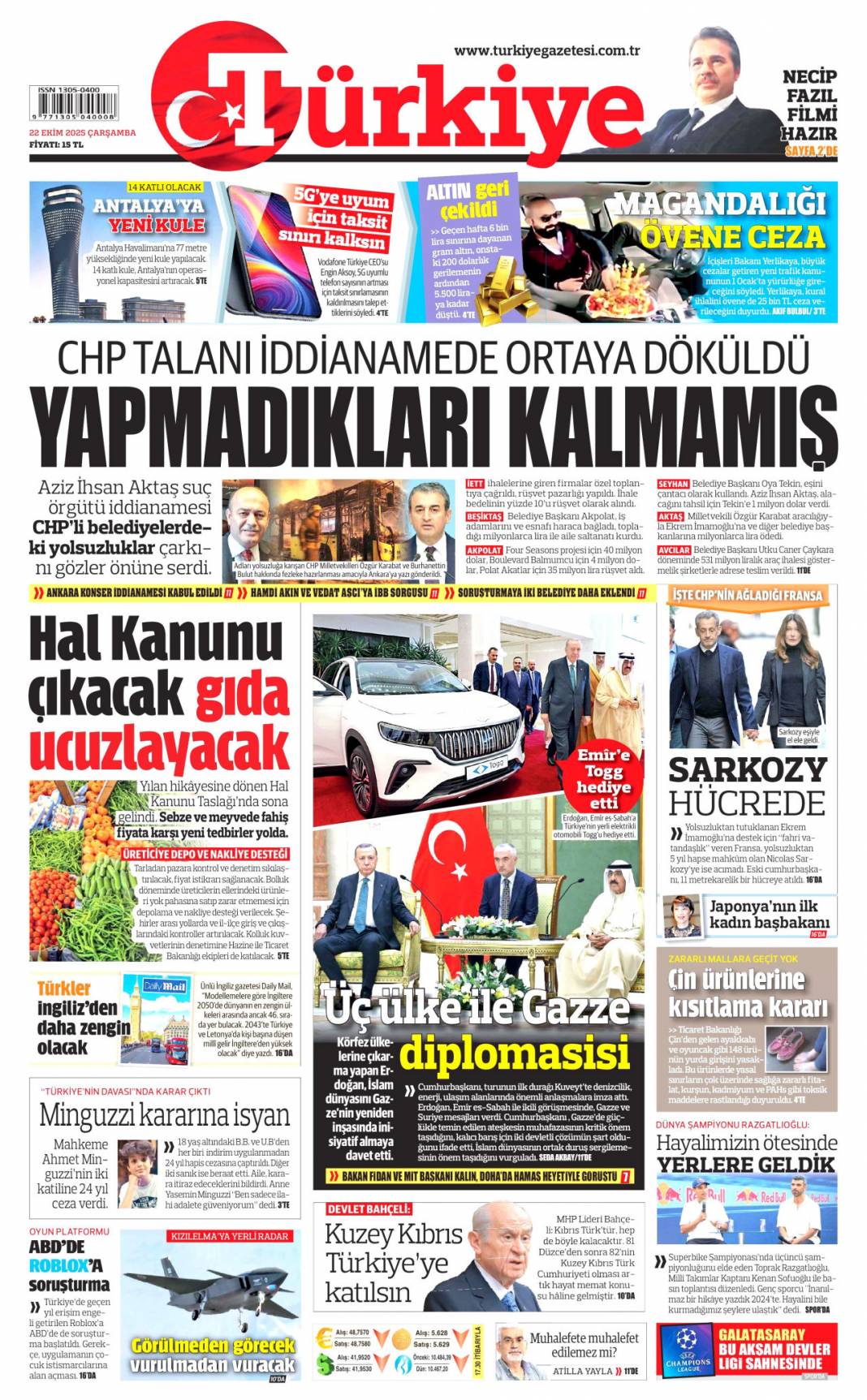 Yapmadıkları kalmamış! CHP talanı iddianamede ortaya döküldü: 22 Ekim gazete manşetleri 1