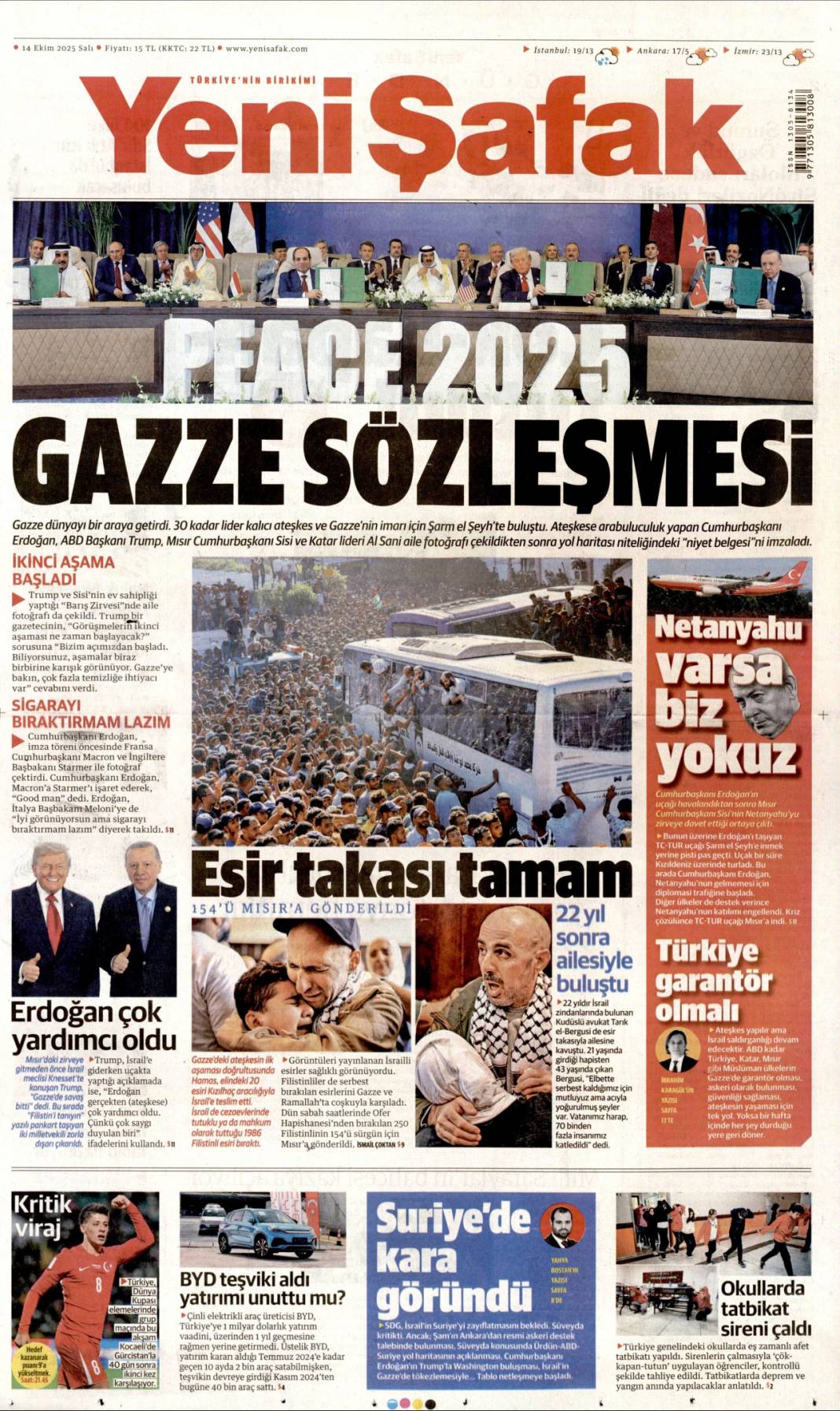 Gazze'de barış için tarihi adım: 14 Ekim 2025 gazete manşetleri 8