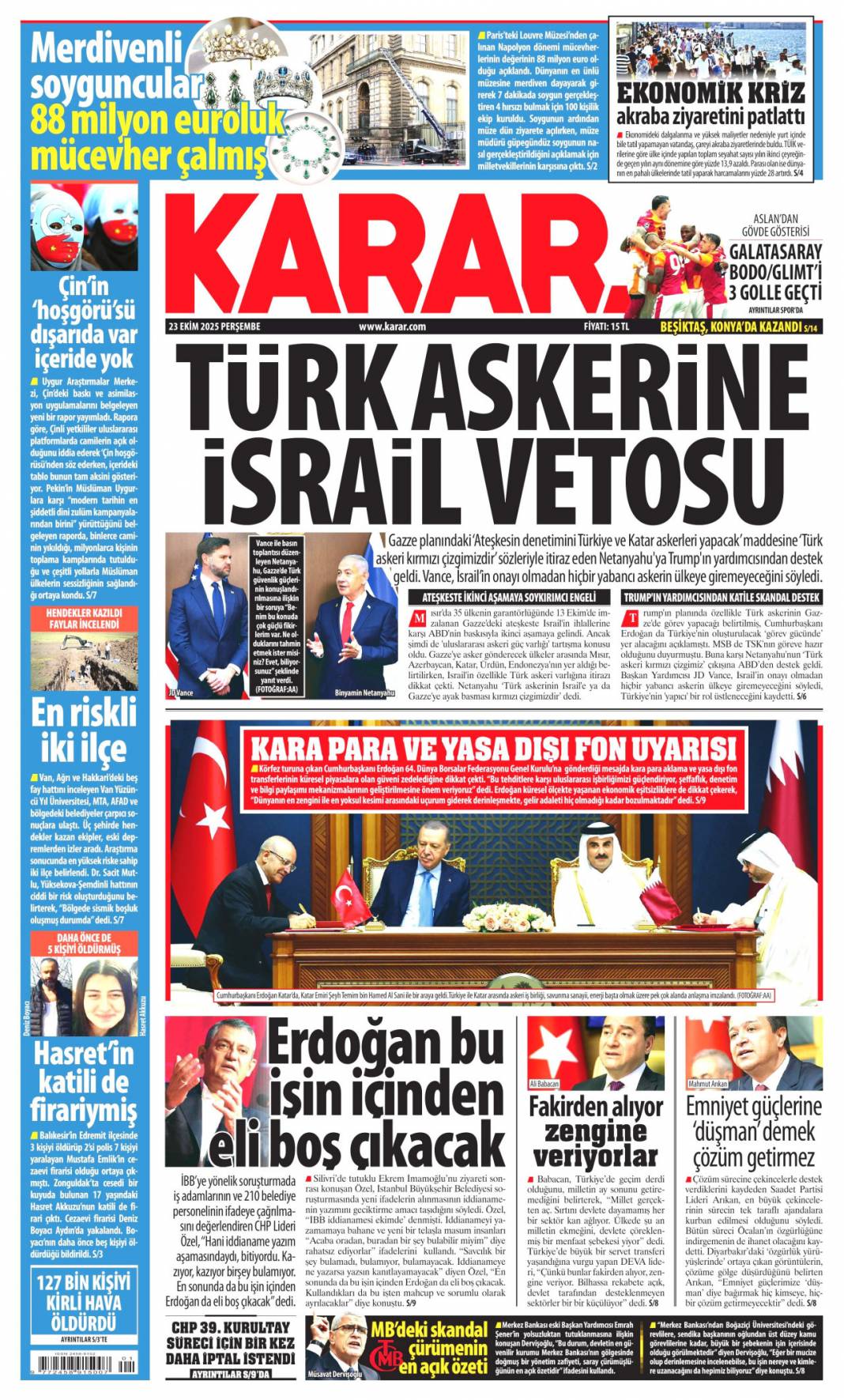 5 Milyarlık kasadan İBB kuryeleri çıktı: 23 Ekim 2025 gazete manşetleri 9