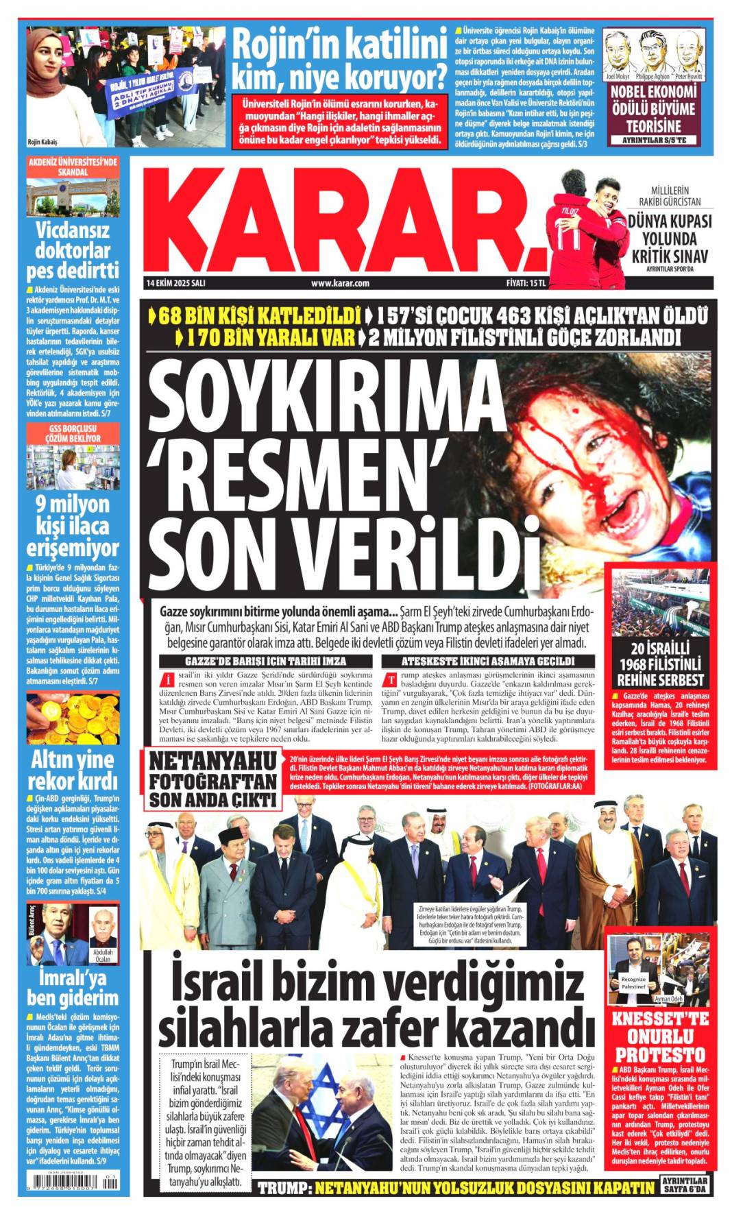 Gazze'de barış için tarihi adım: 14 Ekim 2025 gazete manşetleri 9