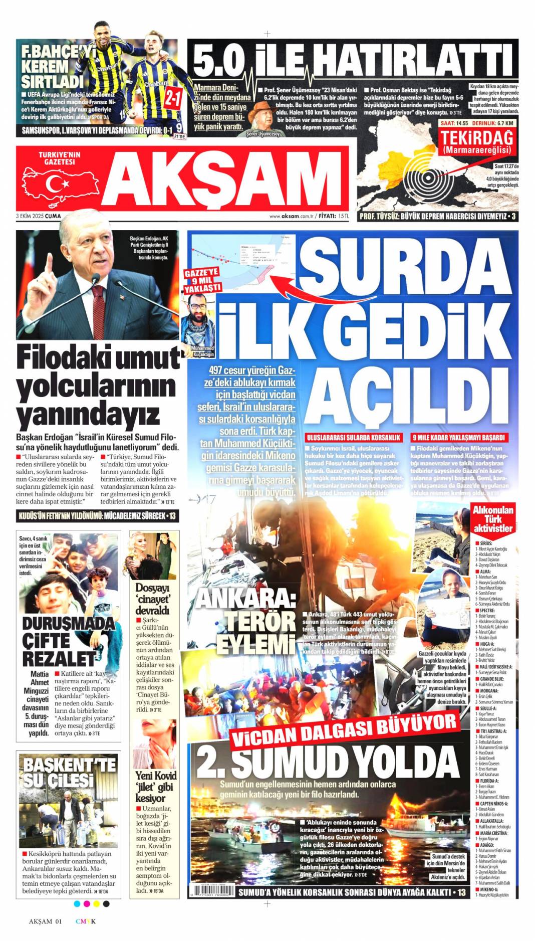 Karizma çizen 497 cesur yürek: 3 Ekim 2025 Cuma güncel gazete manşetleri 6