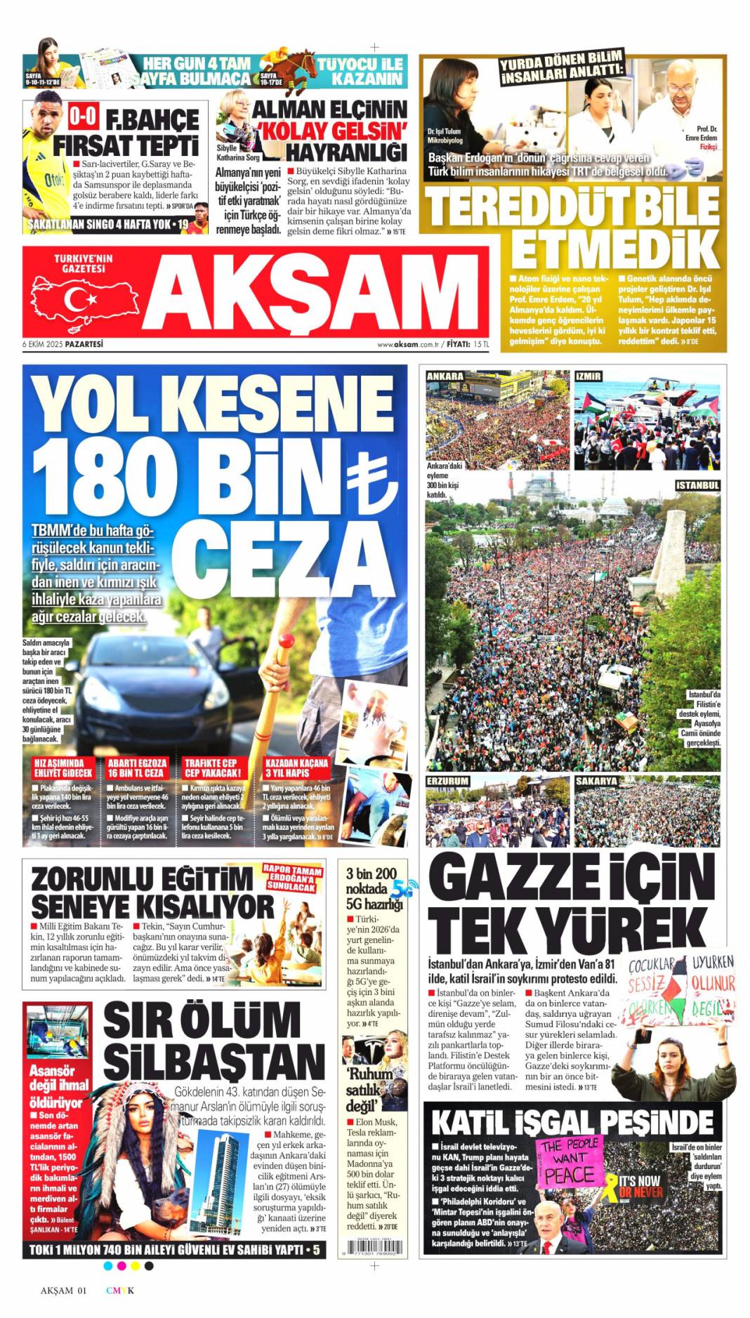 Soykırıma karşı Türkiye ayakta: 6 Ekim 2025 Pazartesi güncel gazete manşetleri 6